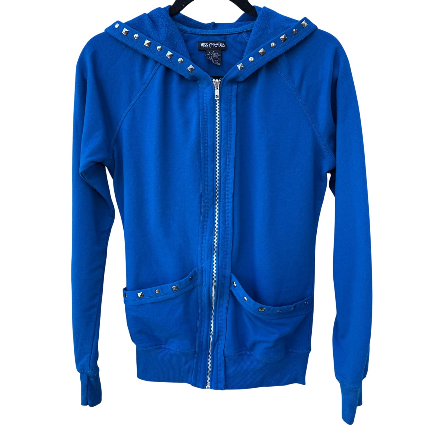 Miss Chievous Womens Blue Metal Studded Full Zip Long Sleeve Hoodie Jacket L