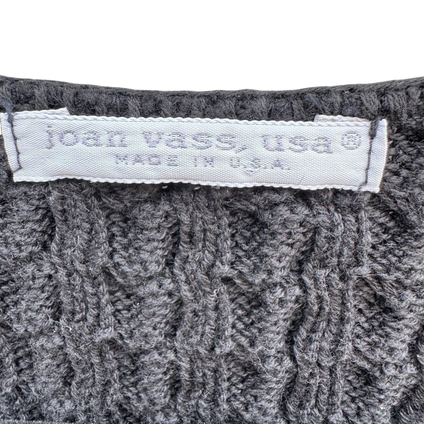 Joan Vass USA Vintage Womens Black Cable Knit V-Neck Sweater Cotton Lagenlook 2