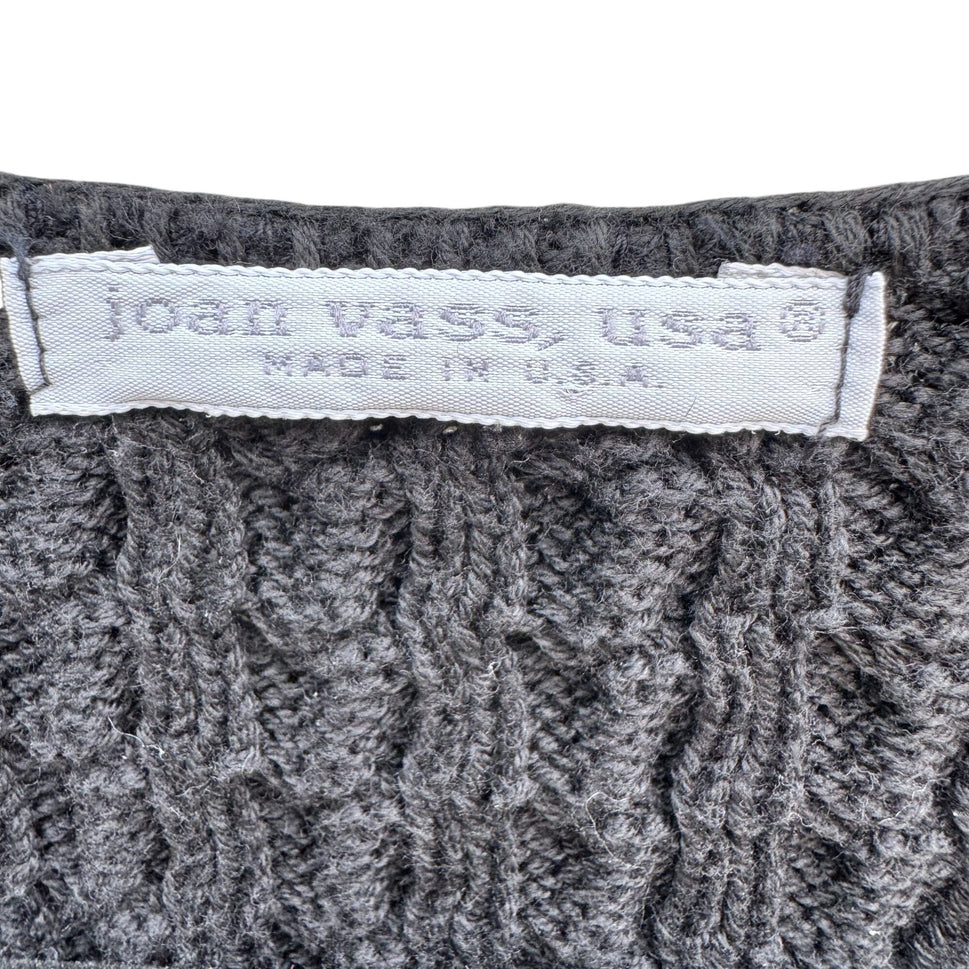 Joan Vass USA Vintage Womens Black Cable Knit V-Neck Sweater Cotton Lagenlook 2