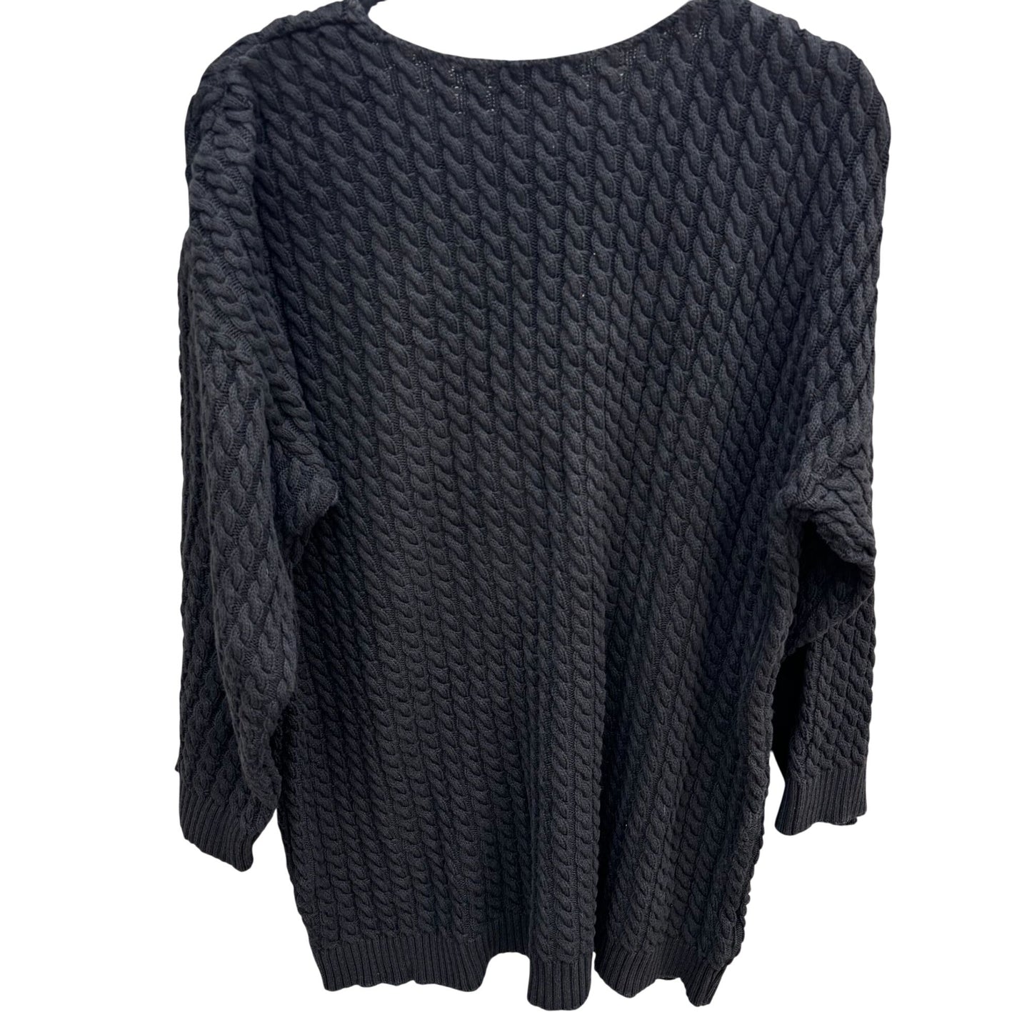 Joan Vass USA Vintage Womens Black Cable Knit V-Neck Sweater Cotton Lagenlook 2