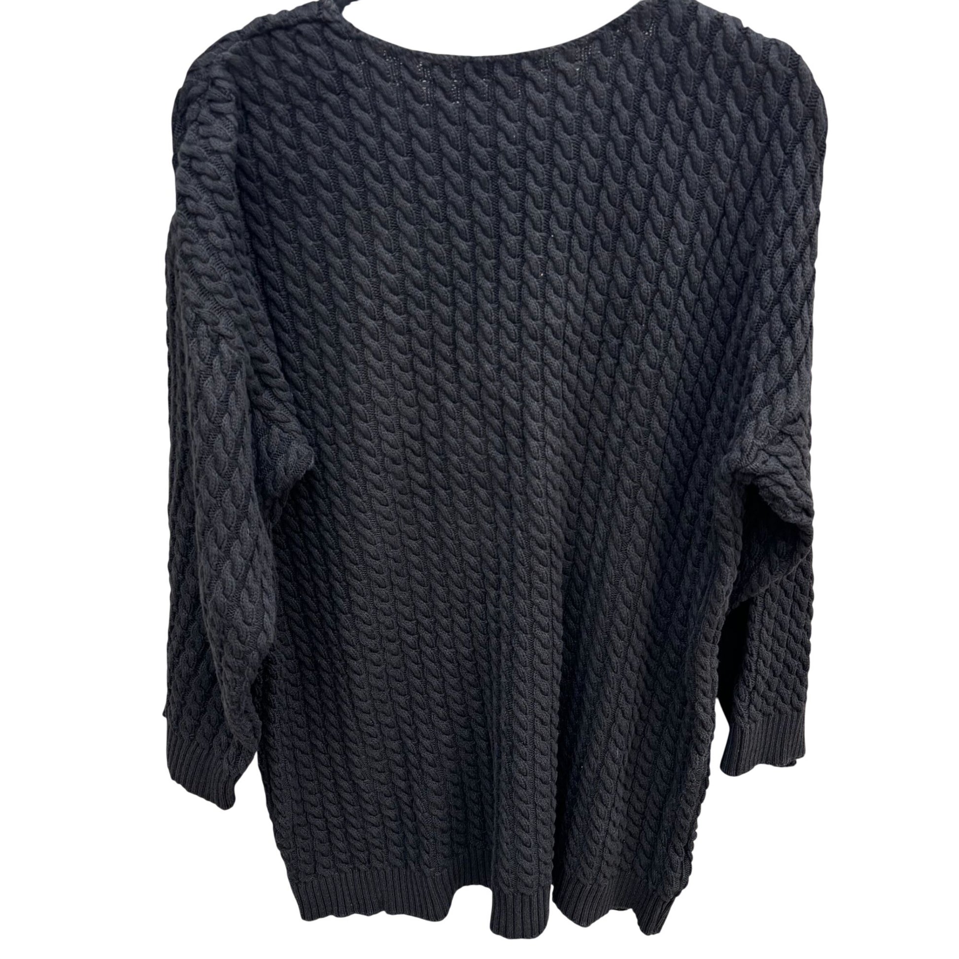 Joan Vass USA Vintage Womens Black Cable Knit V-Neck Sweater Cotton Lagenlook 2