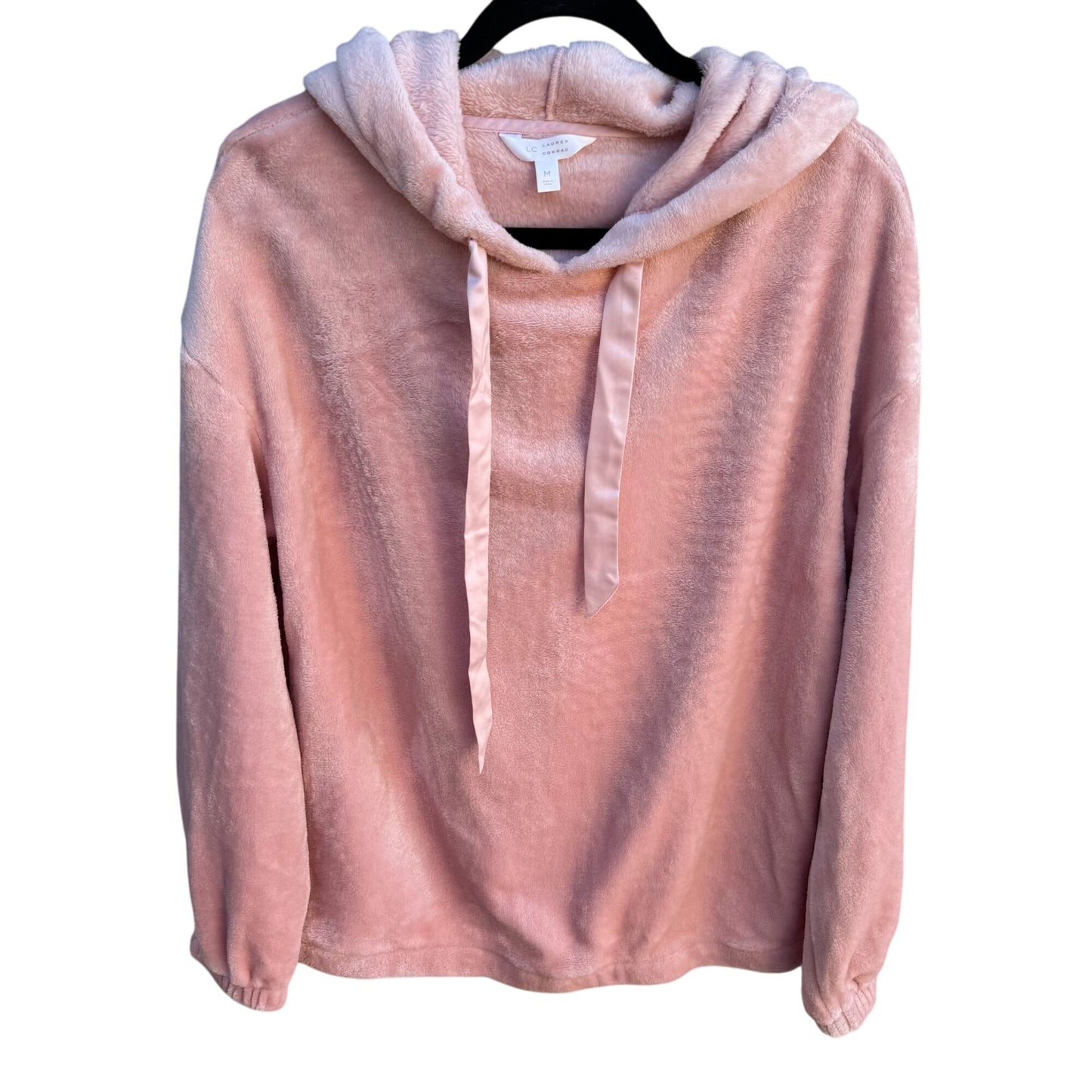 Lauren Conrad Womens Pink Thick Velour Long Sleeve Hooded Sweatshirt Top New M