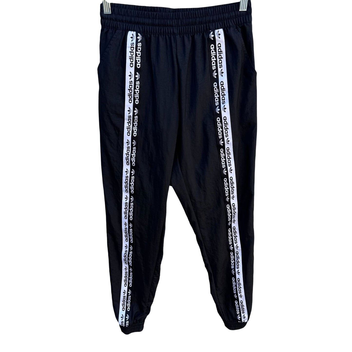 Adidas Originals Womens Black Logo Tape Track Jogger Pants Athleisure Streetwear