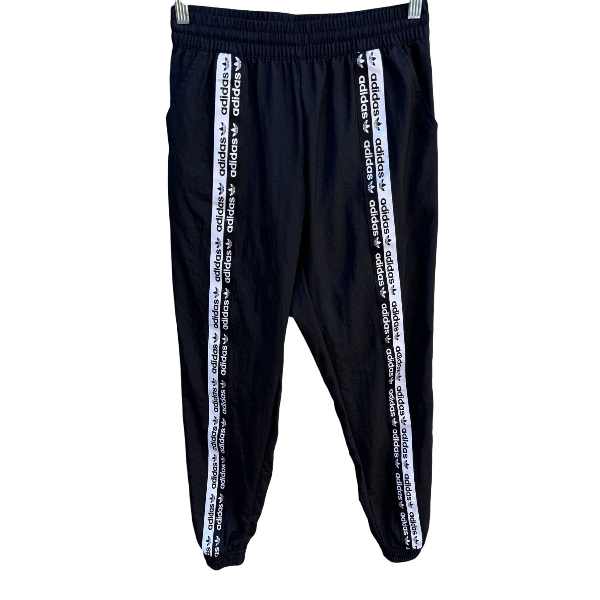 Adidas Originals Womens Black Logo Tape Track Jogger Pants Athleisure Streetwear