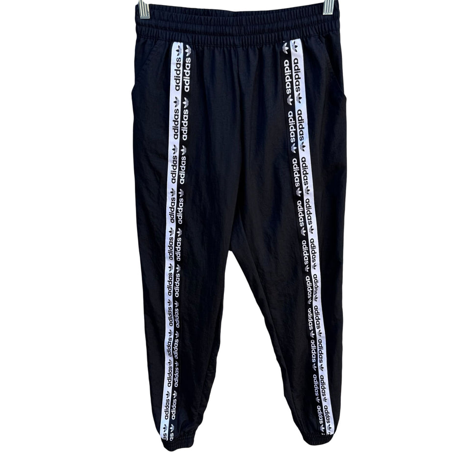 Adidas Originals Womens Black Logo Tape Track Jogger Pants Athleisure Streetwear
