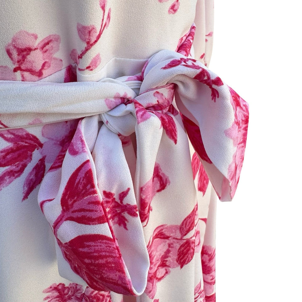 Sugarlips Pink Floral Long Balloon Sleeve Mini Dress White Tie Waist NWT Size M