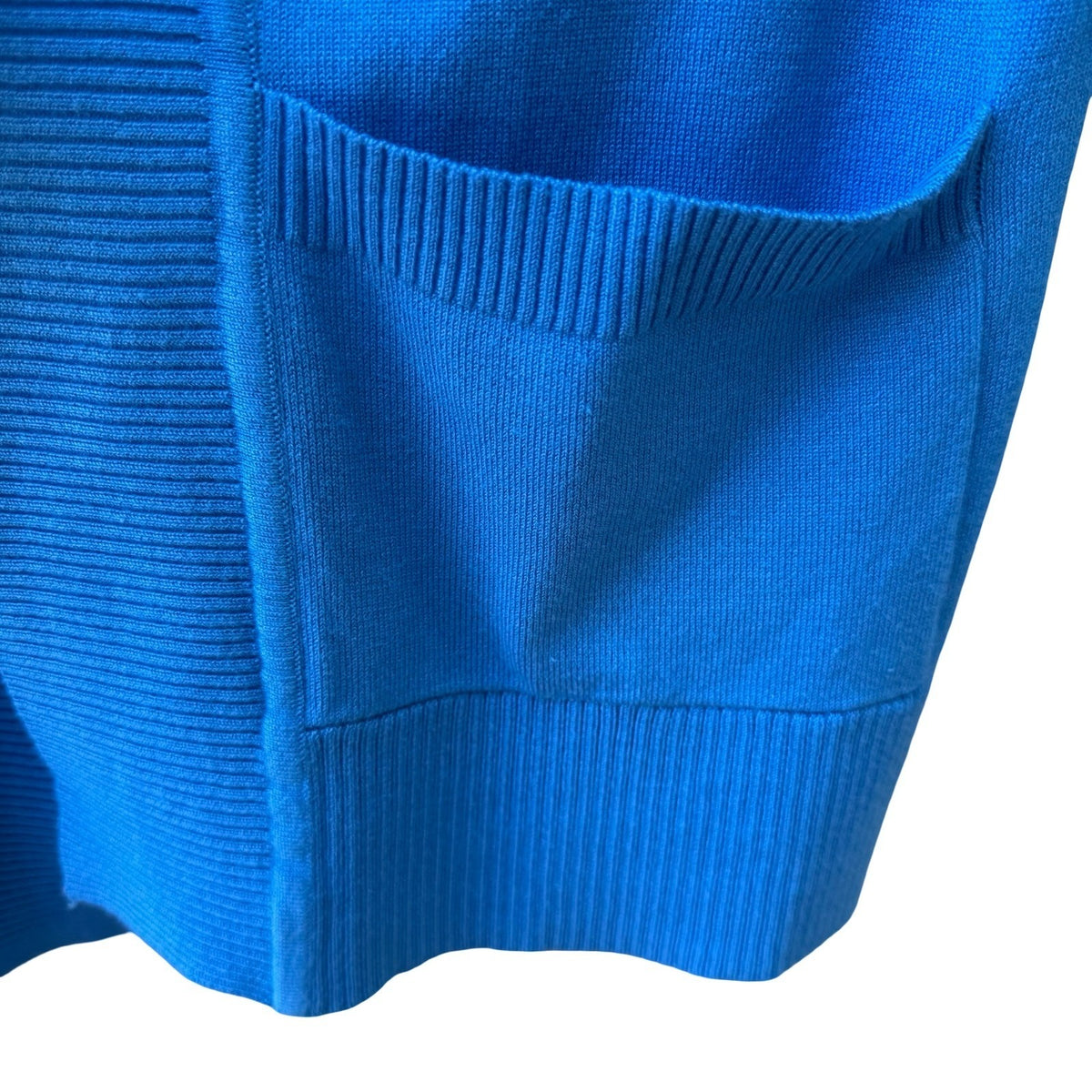 Cielo Coastal Layering Minimalist Ribbed Trim Open Front Pocket Cardigan Blue L