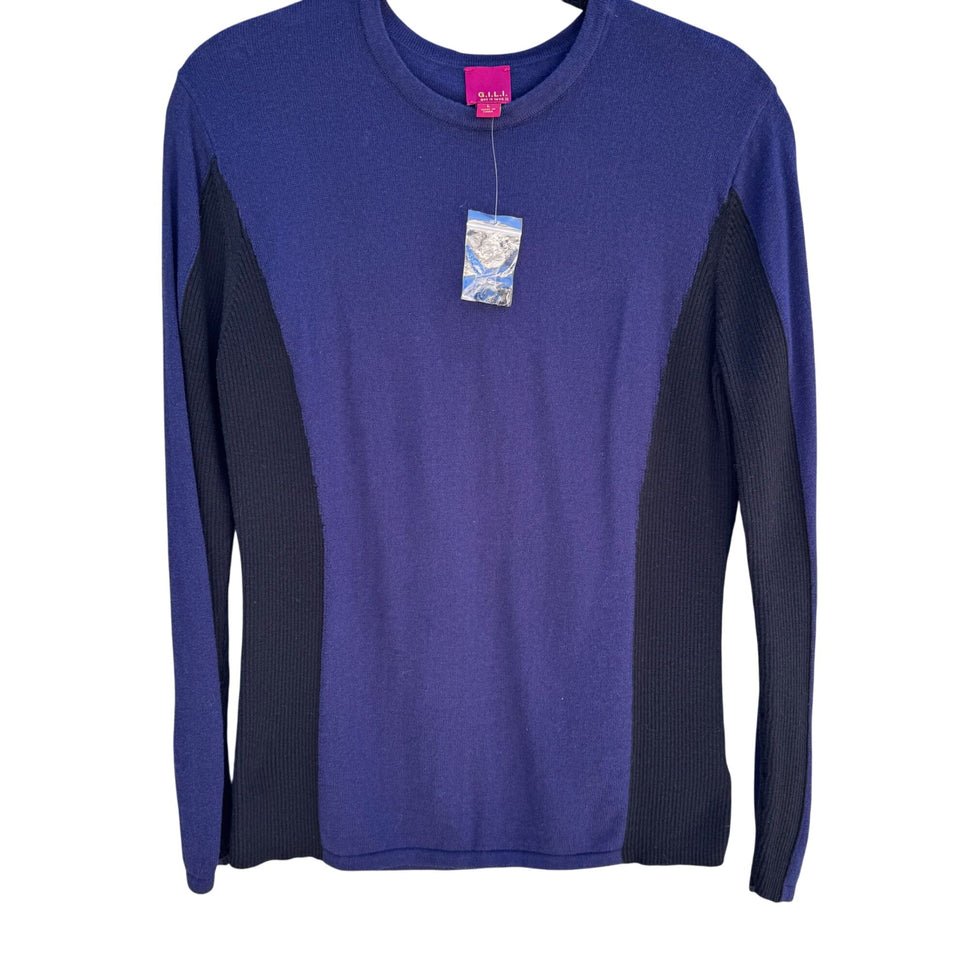 G.I.L.I. Womens Purple & Black Long Sleeve Cotton Blend Knit Sweater Top Size L