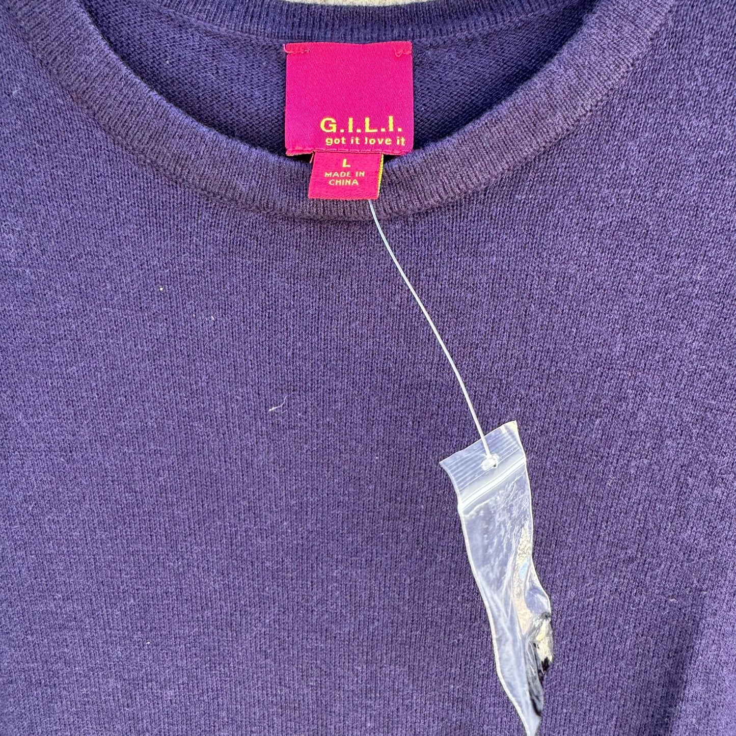 G.I.L.I. Womens Purple & Black Long Sleeve Cotton Blend Knit Sweater Top Size L