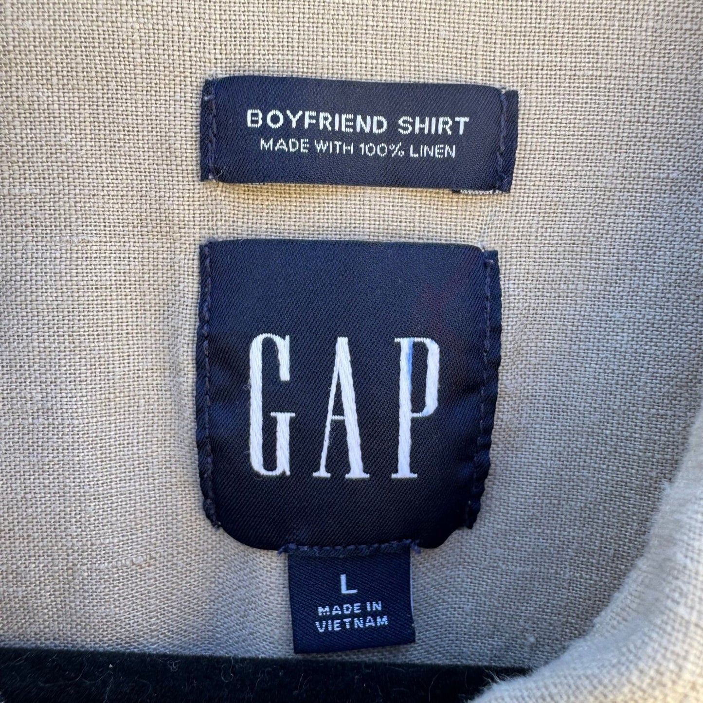 GAP Vintage 90s Linen Boyfriend Shirt Tan Womens L Layering Minimalist Coastal