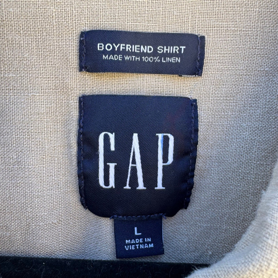 GAP Vintage 90s Linen Boyfriend Shirt Tan Womens L Layering Minimalist Coastal