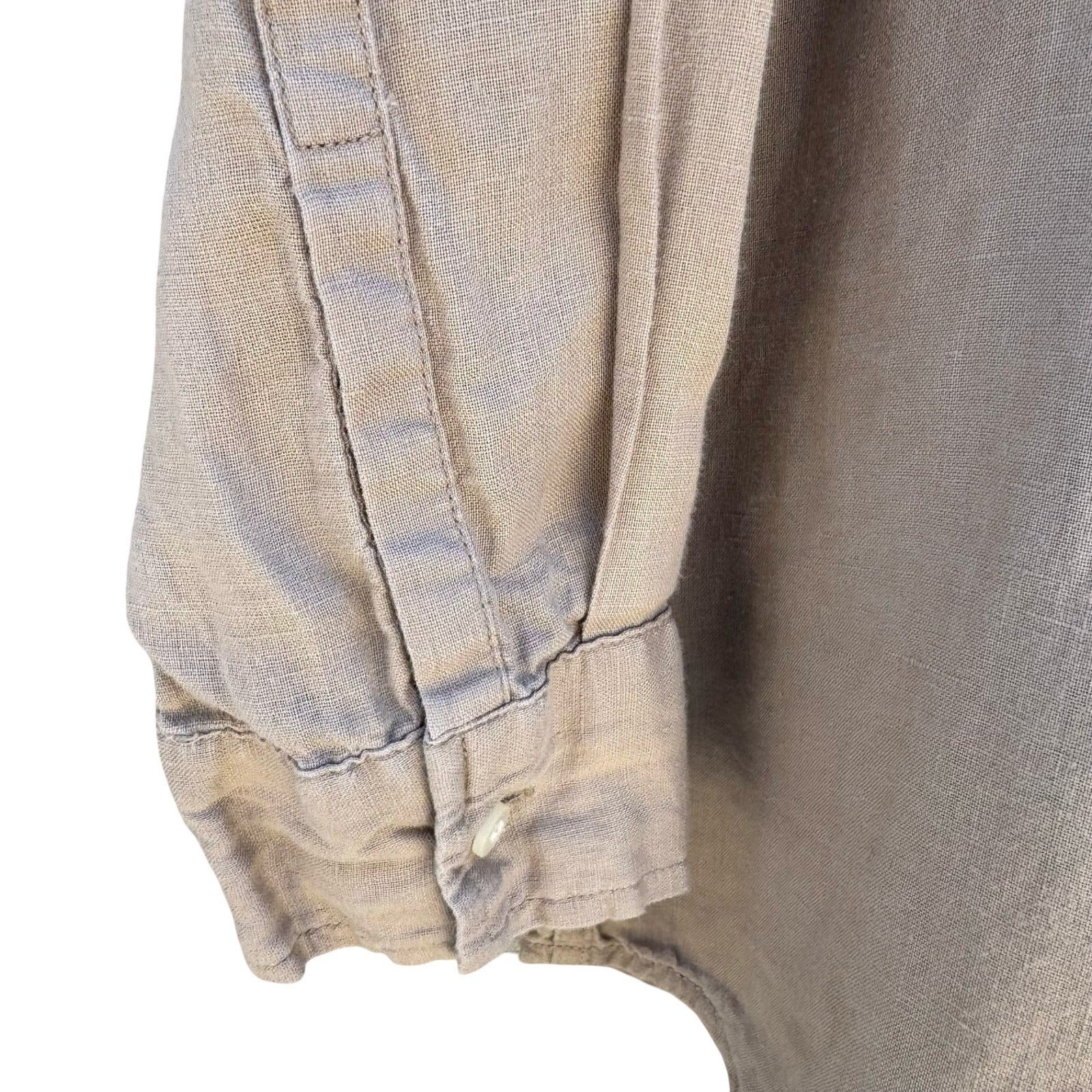 GAP Vintage 90s Linen Boyfriend Shirt Tan Womens L Layering Minimalist Coastal