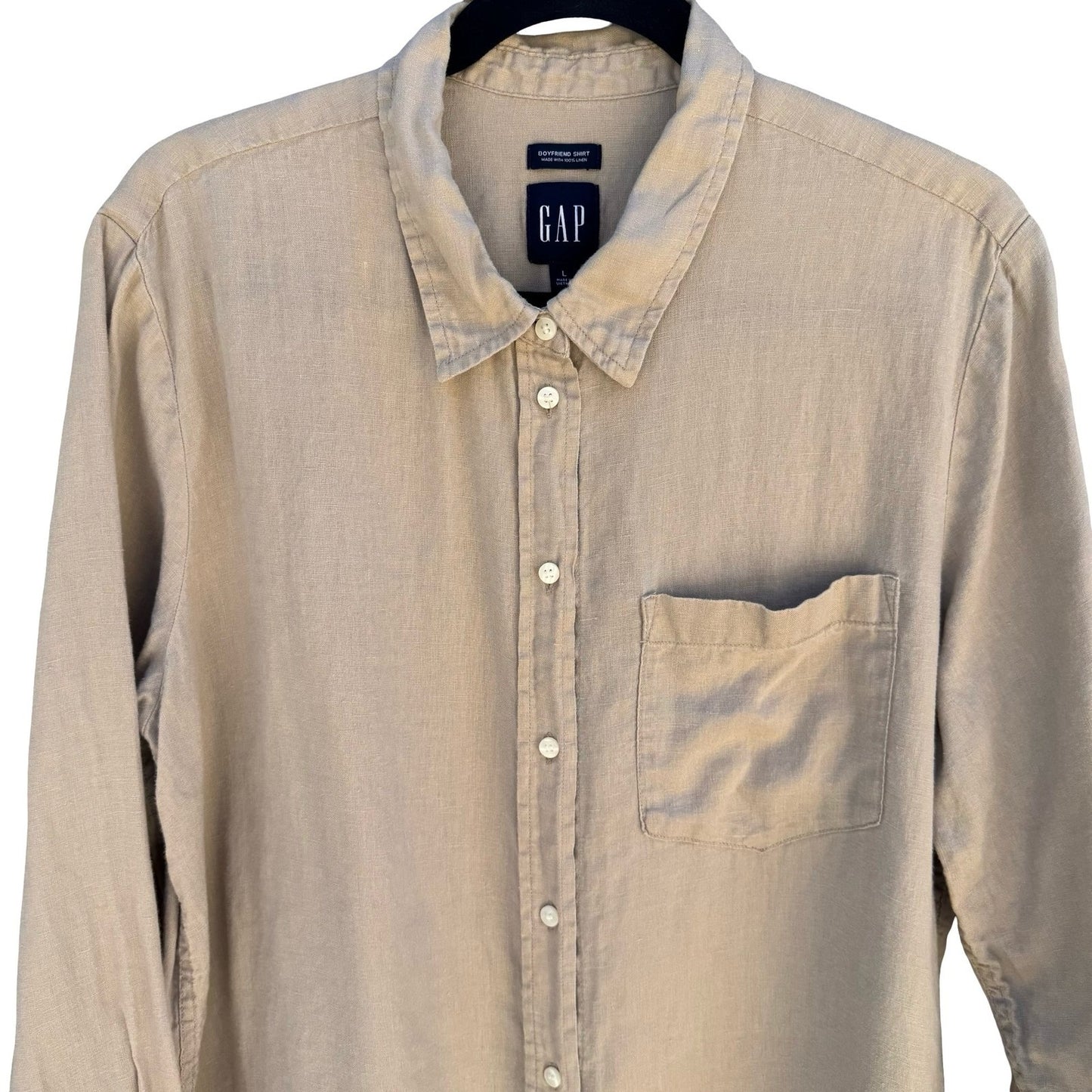 GAP Vintage 90s Linen Boyfriend Shirt Tan Womens L Layering Minimalist Coastal