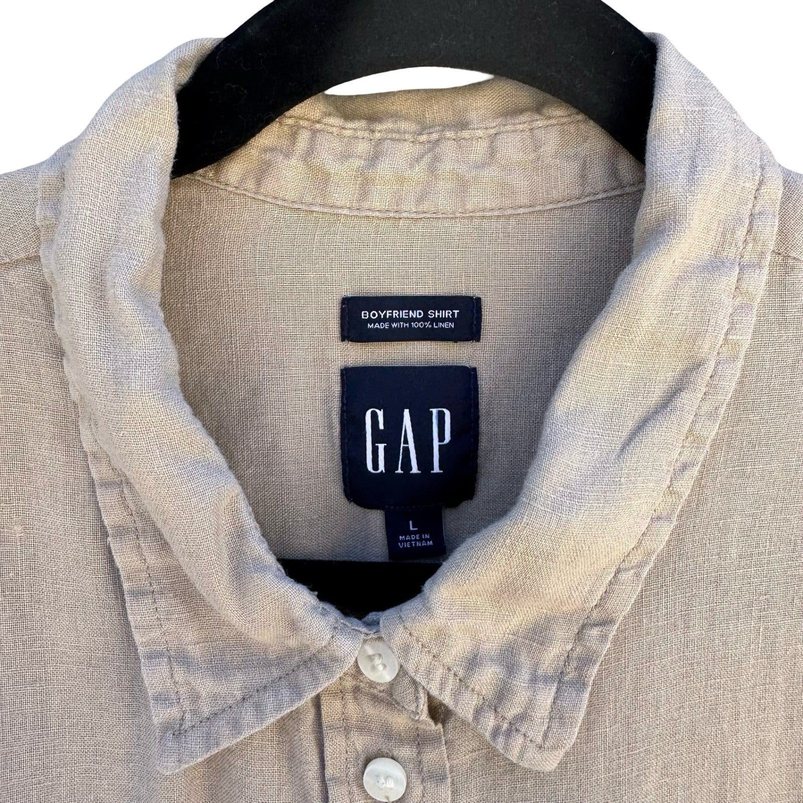 GAP Vintage 90s Linen Boyfriend Shirt Tan Womens L Layering Minimalist Coastal