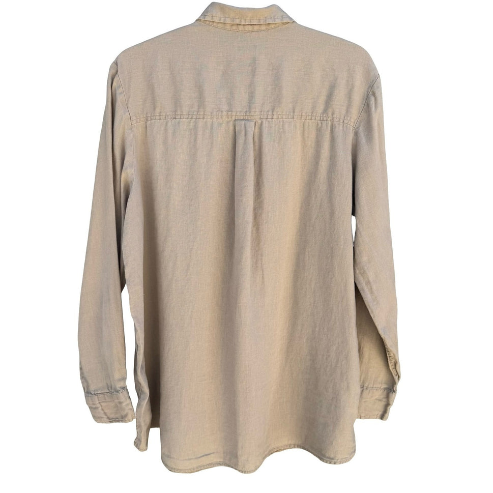 GAP Vintage 90s Linen Boyfriend Shirt Tan Womens L Layering Minimalist Coastal