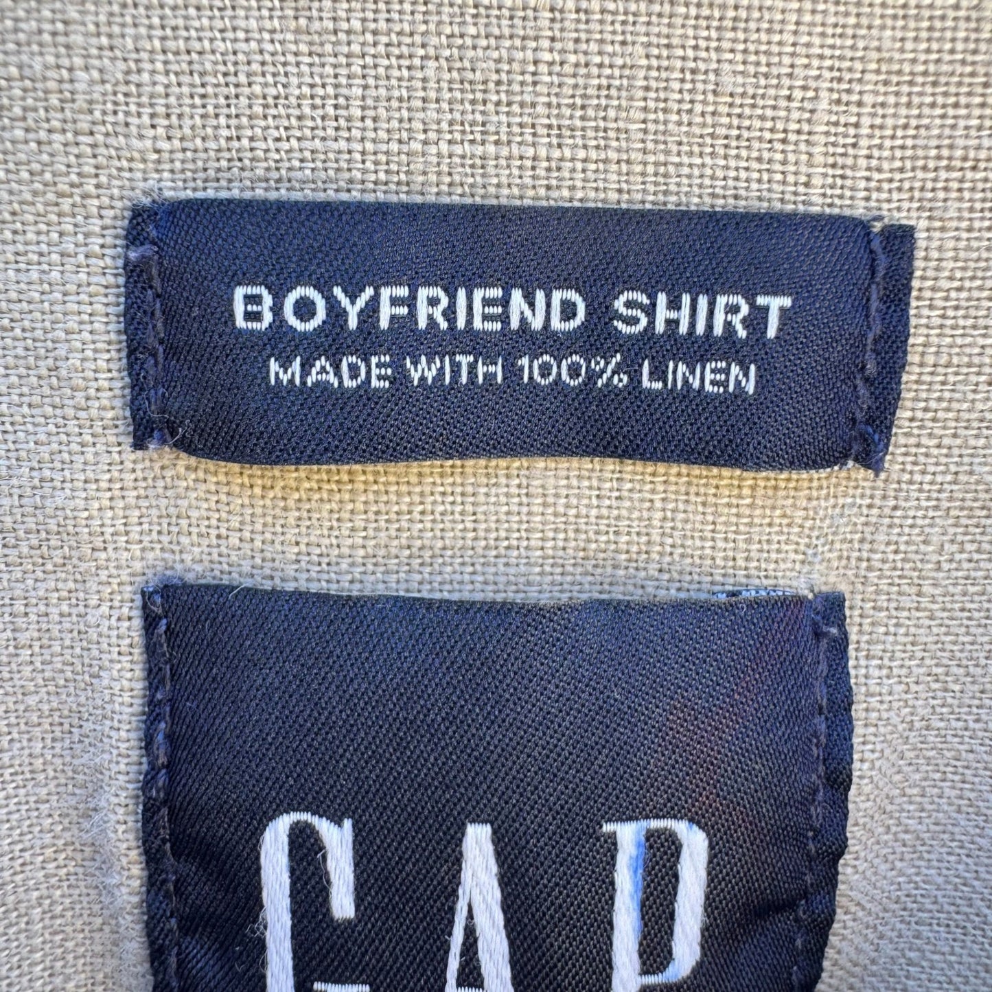 GAP Vintage 90s Linen Boyfriend Shirt Tan Womens L Layering Minimalist Coastal