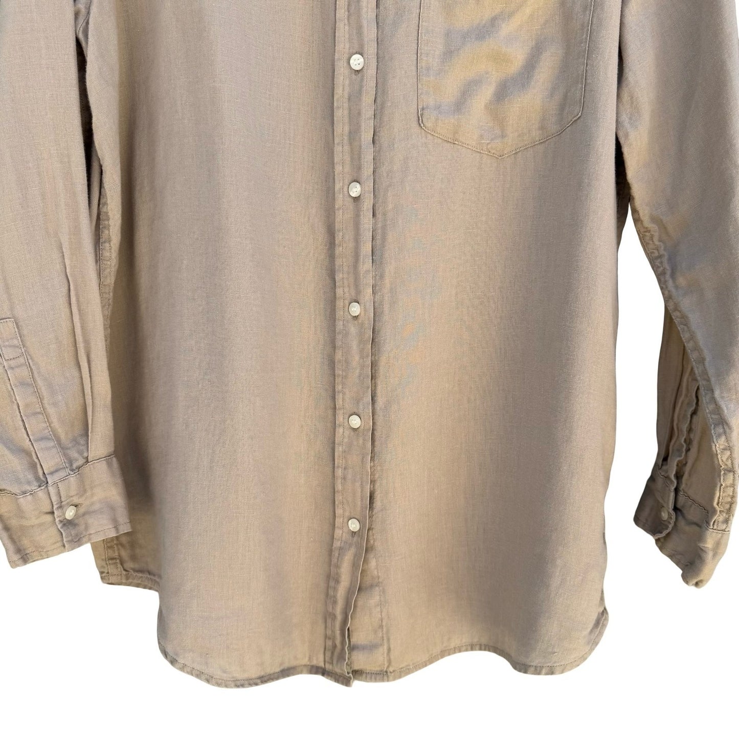 GAP Vintage 90s Linen Boyfriend Shirt Tan Womens L Layering Minimalist Coastal