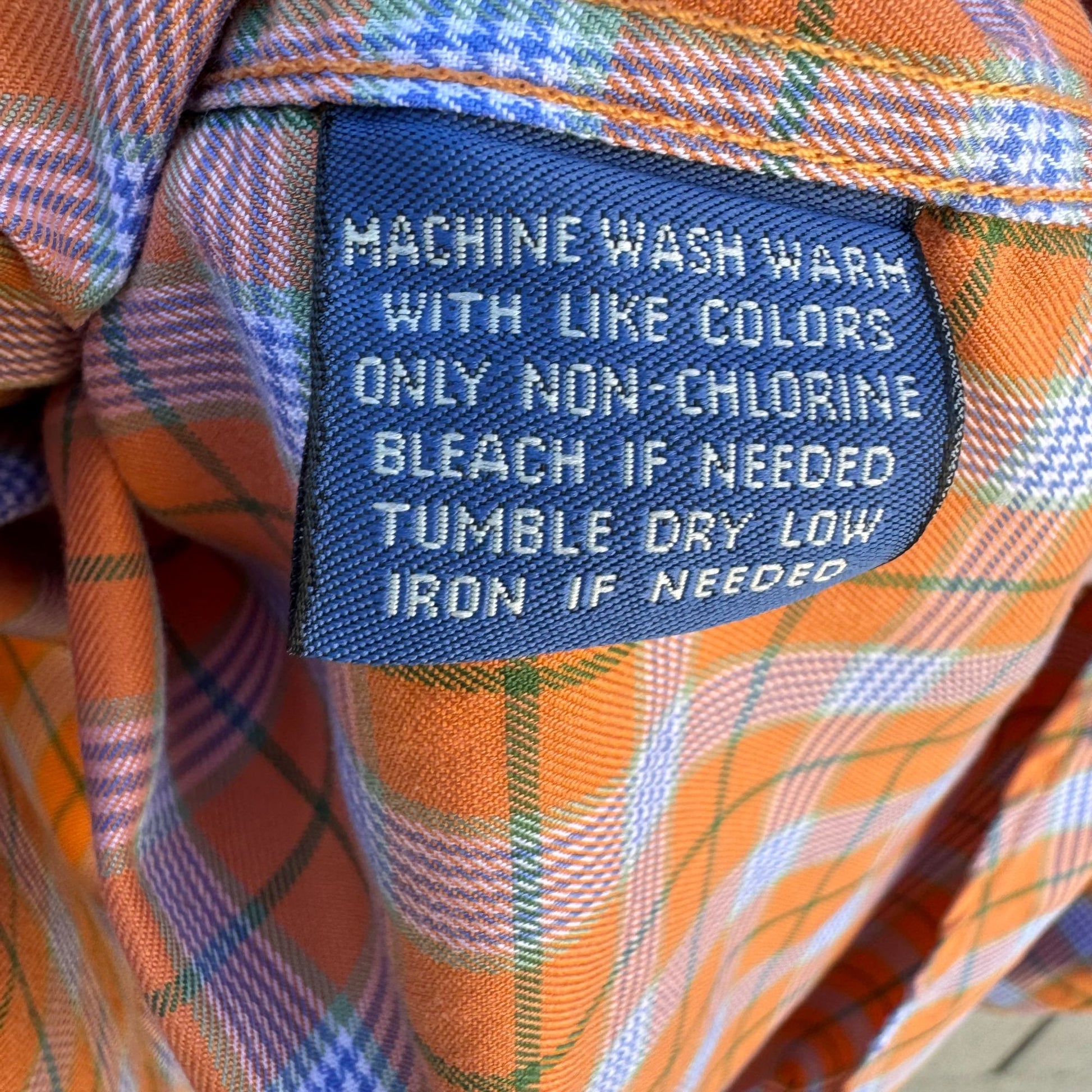 Faconnable Mens Orange Check Plaid Button Up Cotton USA Made Long Sleeve Shirt