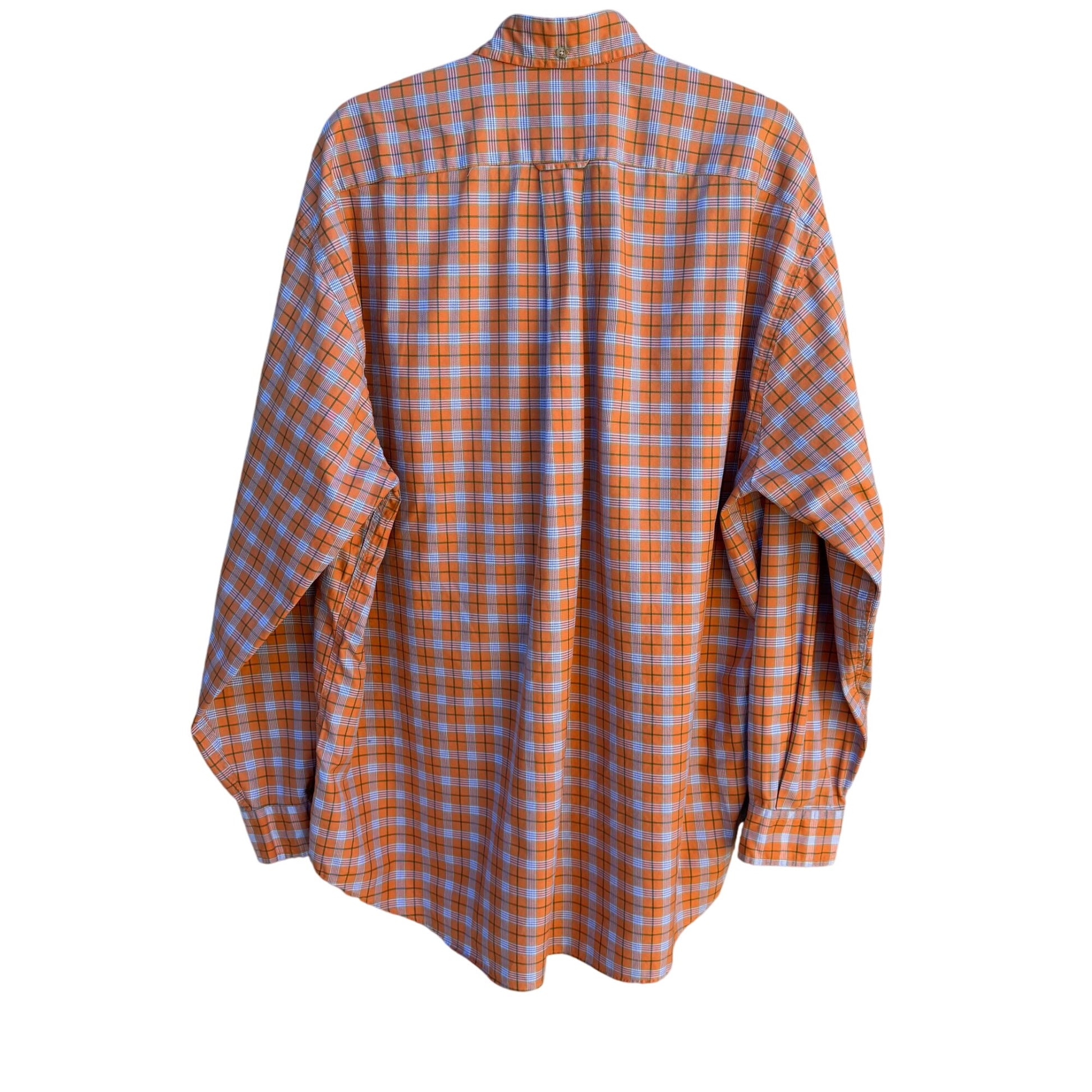 Faconnable Mens Orange Check Plaid Button Up Cotton USA Made Long Sleeve Shirt