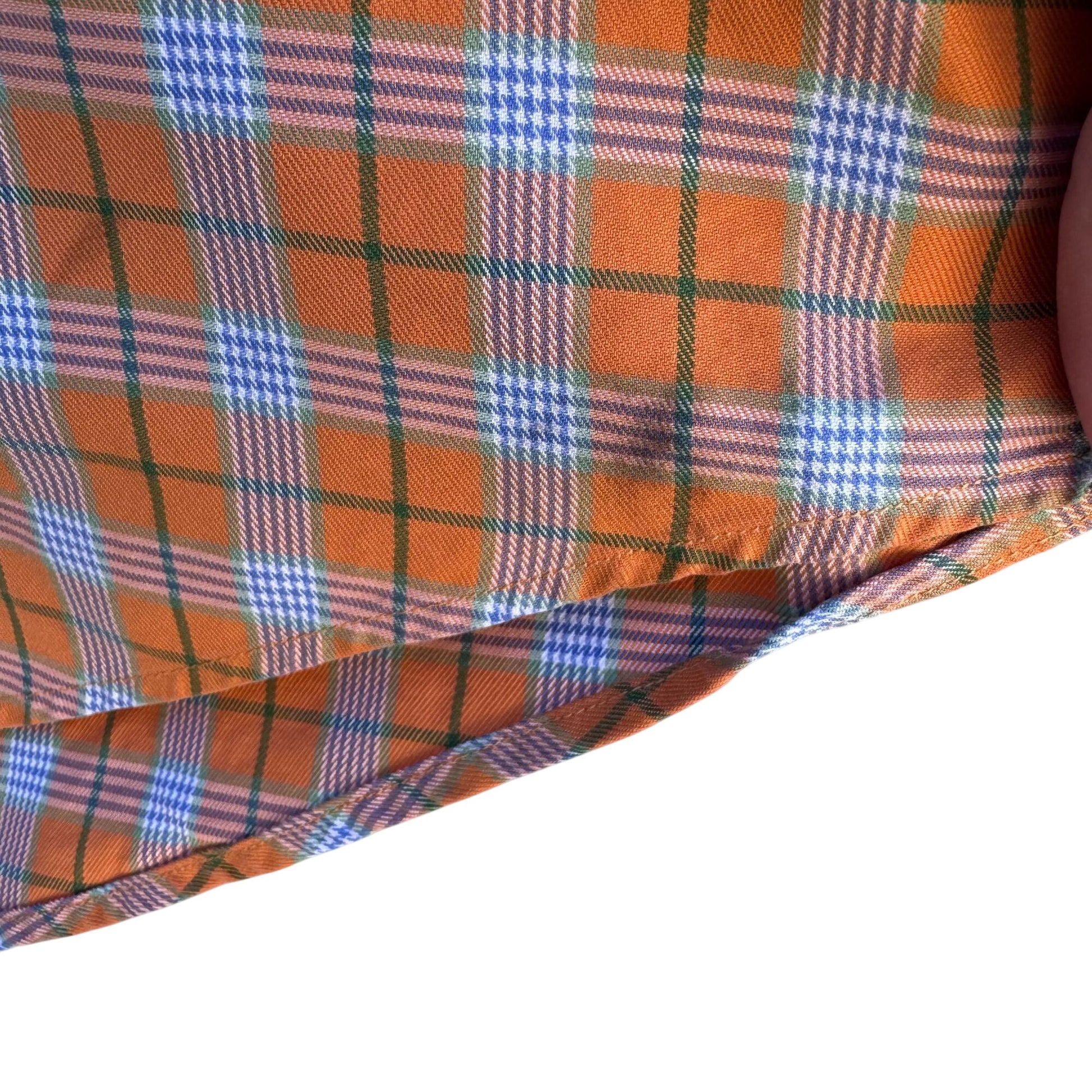Faconnable Mens Orange Check Plaid Button Up Cotton USA Made Long Sleeve Shirt