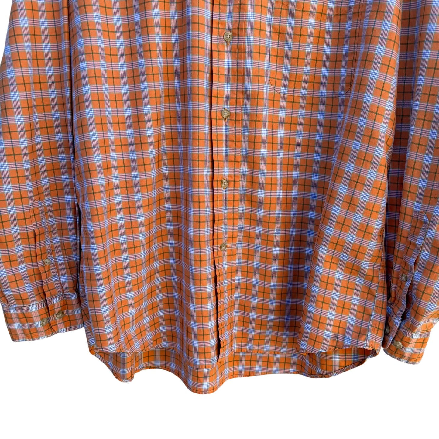 Faconnable Mens Orange Check Plaid Button Up Cotton USA Made Long Sleeve Shirt