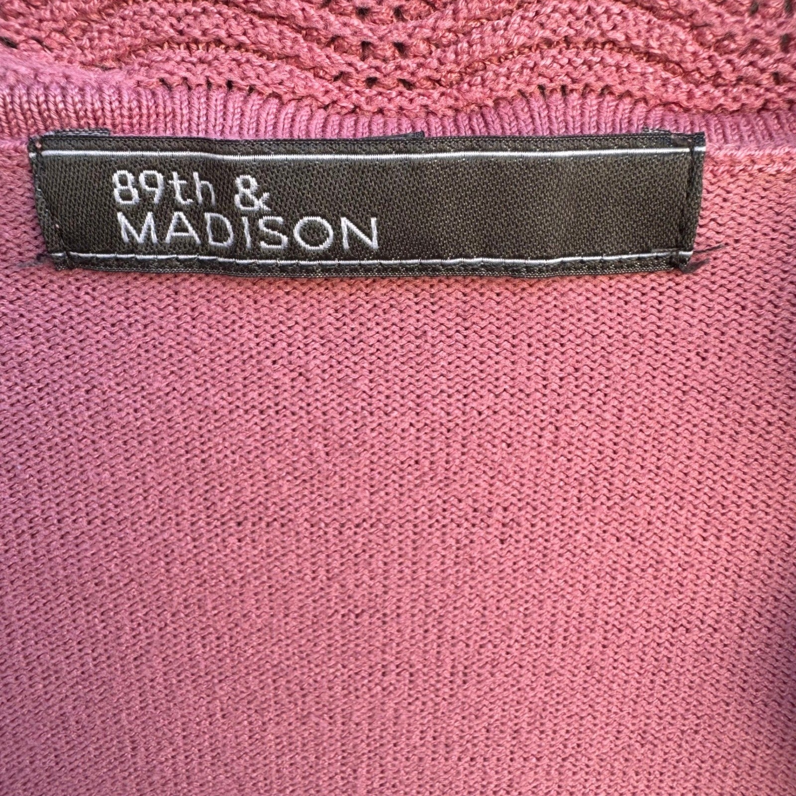 89th & Madison Pink Open Front Cardigan Scalloped Trim Knit Sweater Coquette
