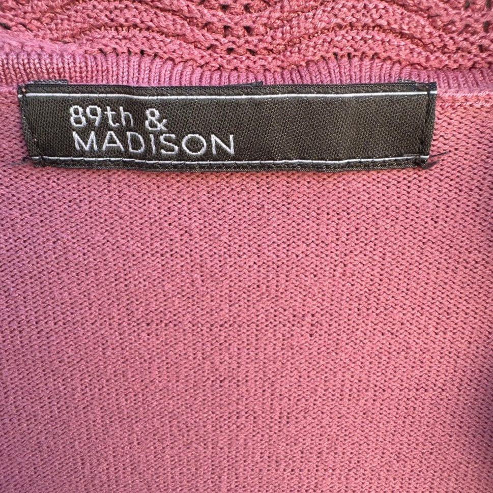 89th & Madison Pink Open Front Cardigan Scalloped Trim Knit Sweater Coquette