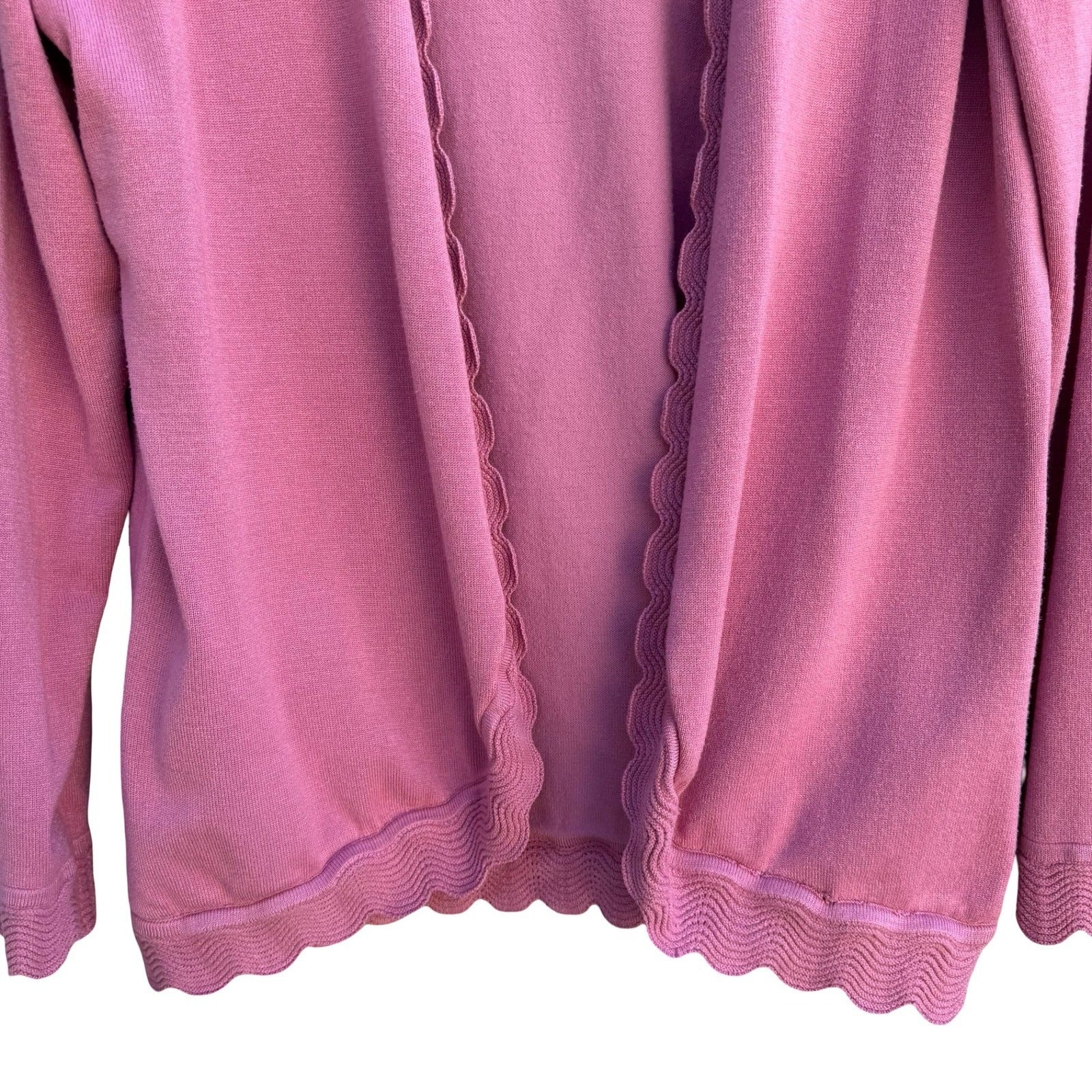 89th & Madison Pink Open Front Cardigan Scalloped Trim Knit Sweater Coquette