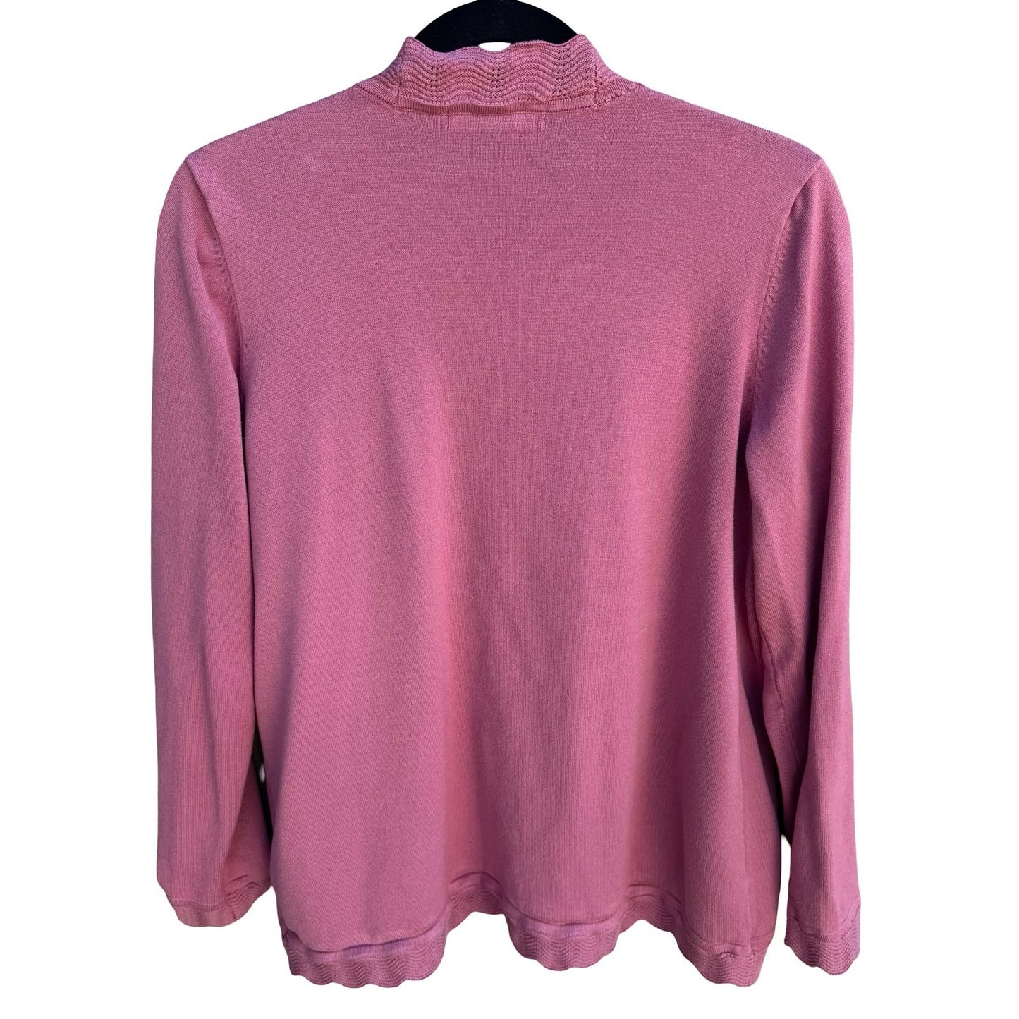89th & Madison Pink Open Front Cardigan Scalloped Trim Knit Sweater Coquette