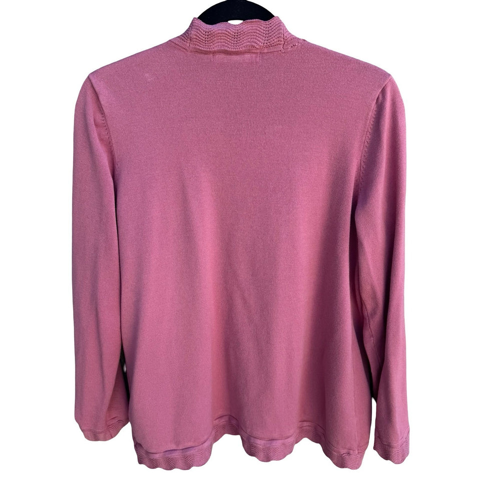 89th & Madison Pink Open Front Cardigan Scalloped Trim Knit Sweater Coquette