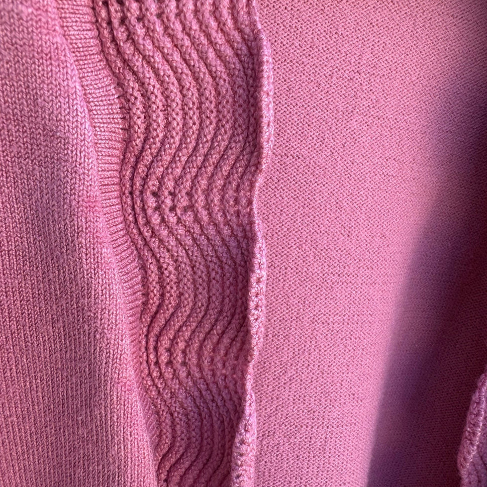 89th & Madison Pink Open Front Cardigan Scalloped Trim Knit Sweater Coquette