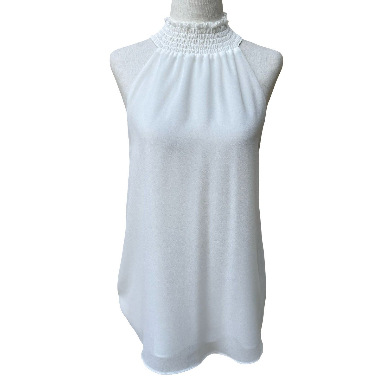 Naked Zebra Minimalist Coquette Smocked High Neck Halter Top Keyhole Sleeveless