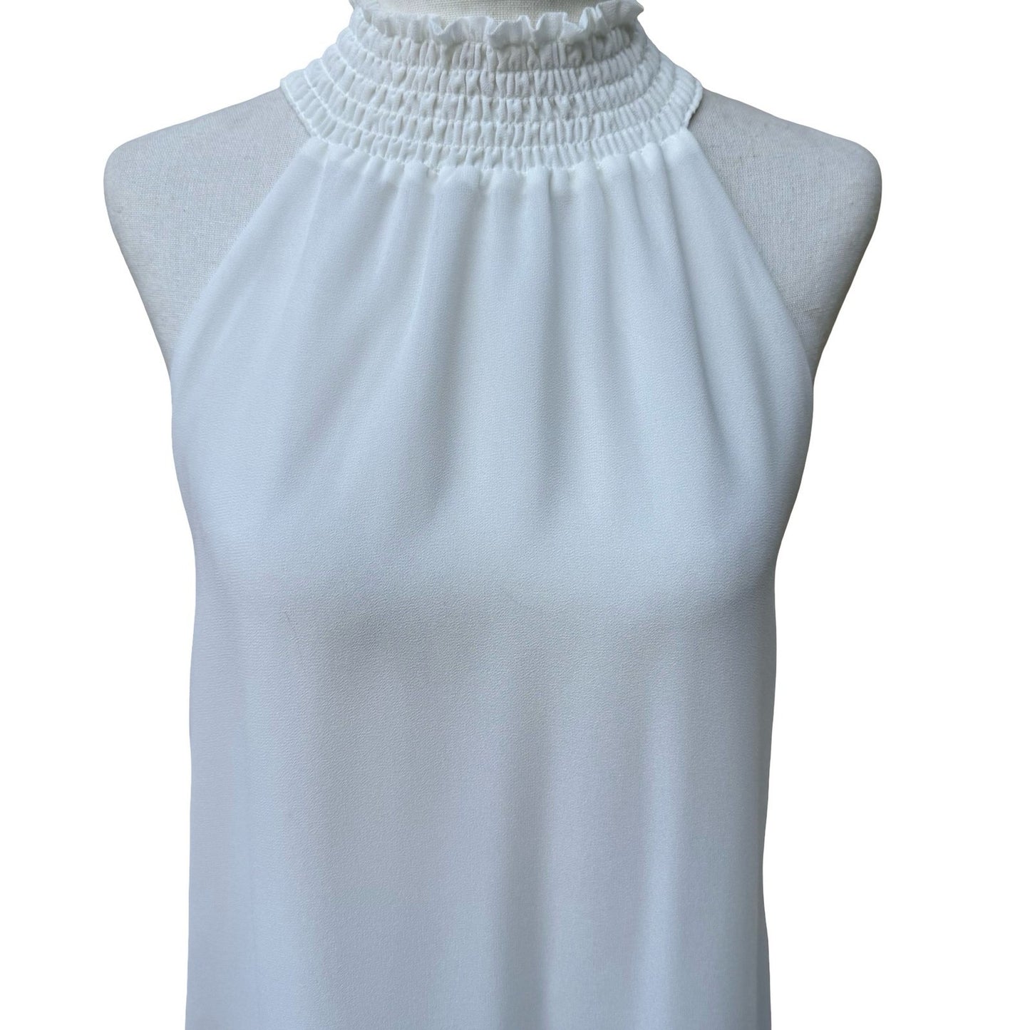 Naked Zebra Minimalist Coquette Smocked High Neck Halter Top Keyhole Sleeveless
