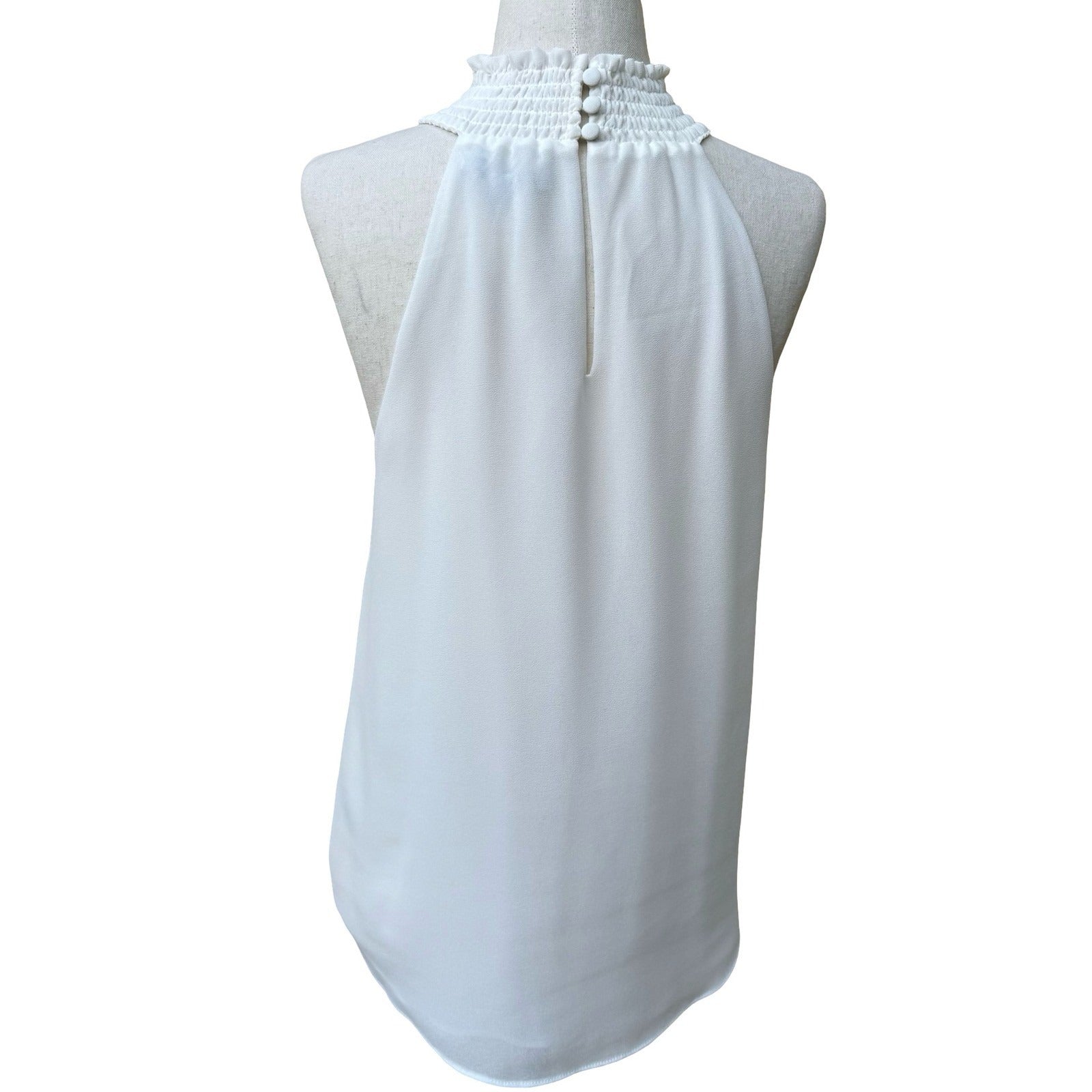 Naked Zebra Minimalist Coquette Smocked High Neck Halter Top Keyhole Sleeveless
