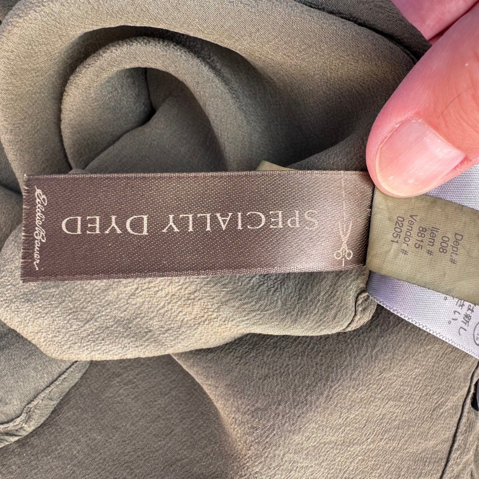 Eddie Bauer 100% Silk Quiet Luxury Utility Shirt Earthy Green Roll Tab Sleeve M