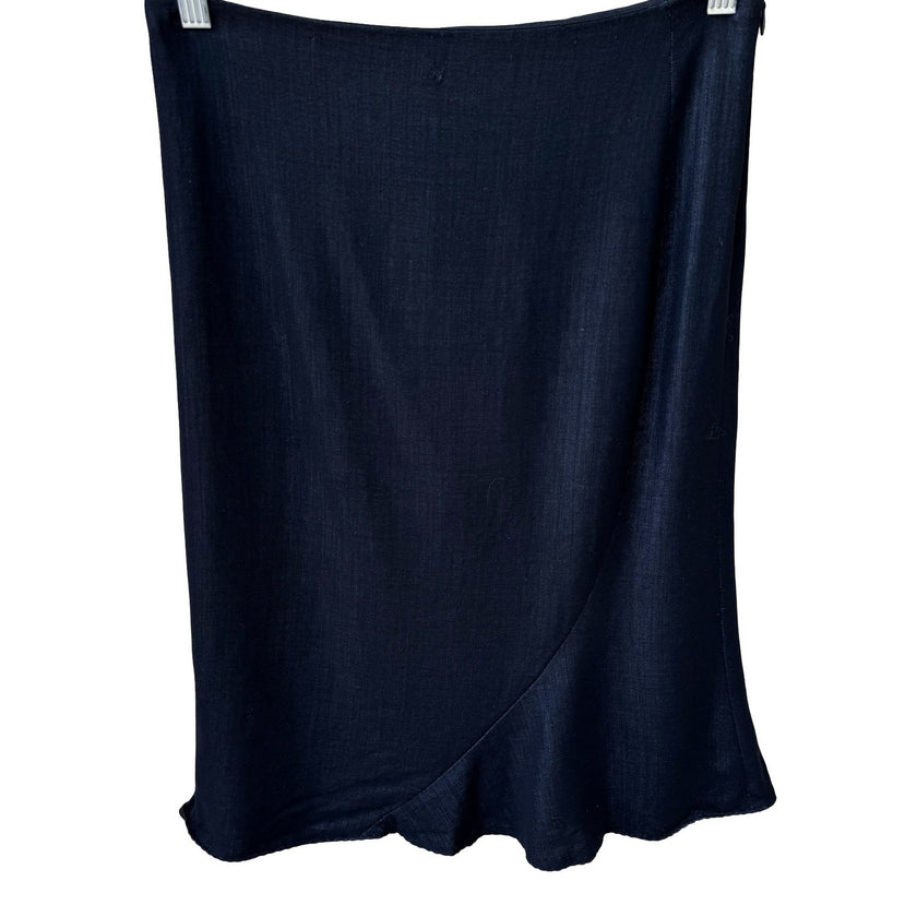 Tahari Y2K Minimalist Quiet Luxury Wool Blend Asymmetric Ruffle Hem Skirt Grey 4