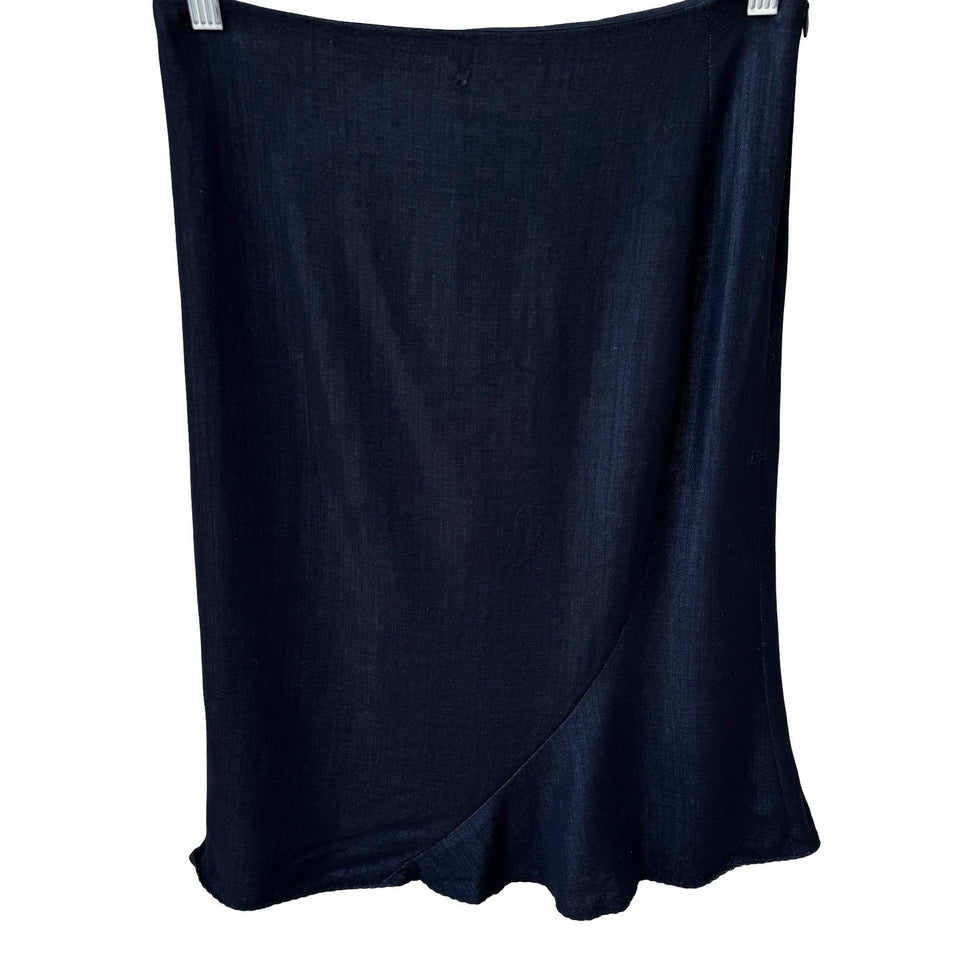 Tahari Y2K Minimalist Quiet Luxury Wool Blend Asymmetric Ruffle Hem Skirt Grey 4