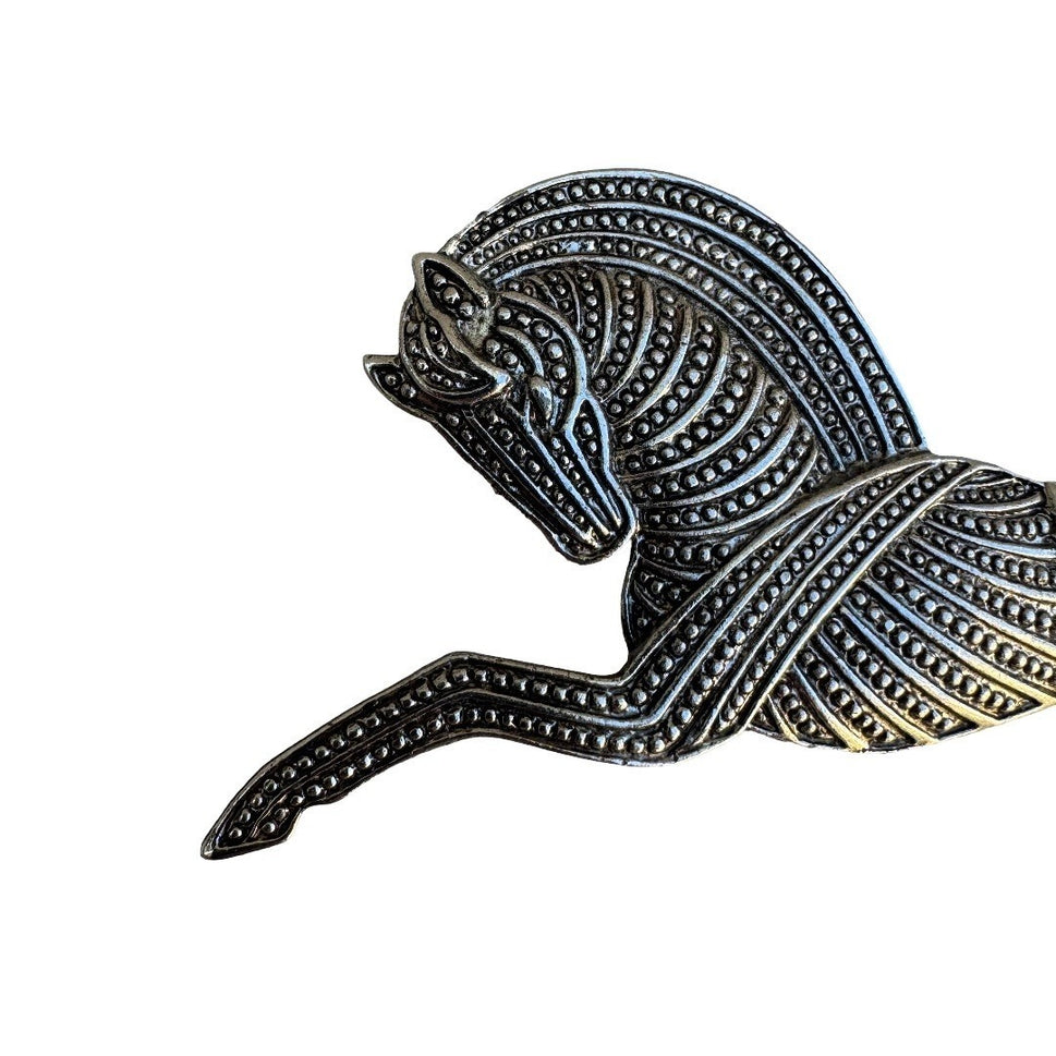 Vintage Silver Tone Galloping Horse Brooch Textured Stallion Equestrian Pin