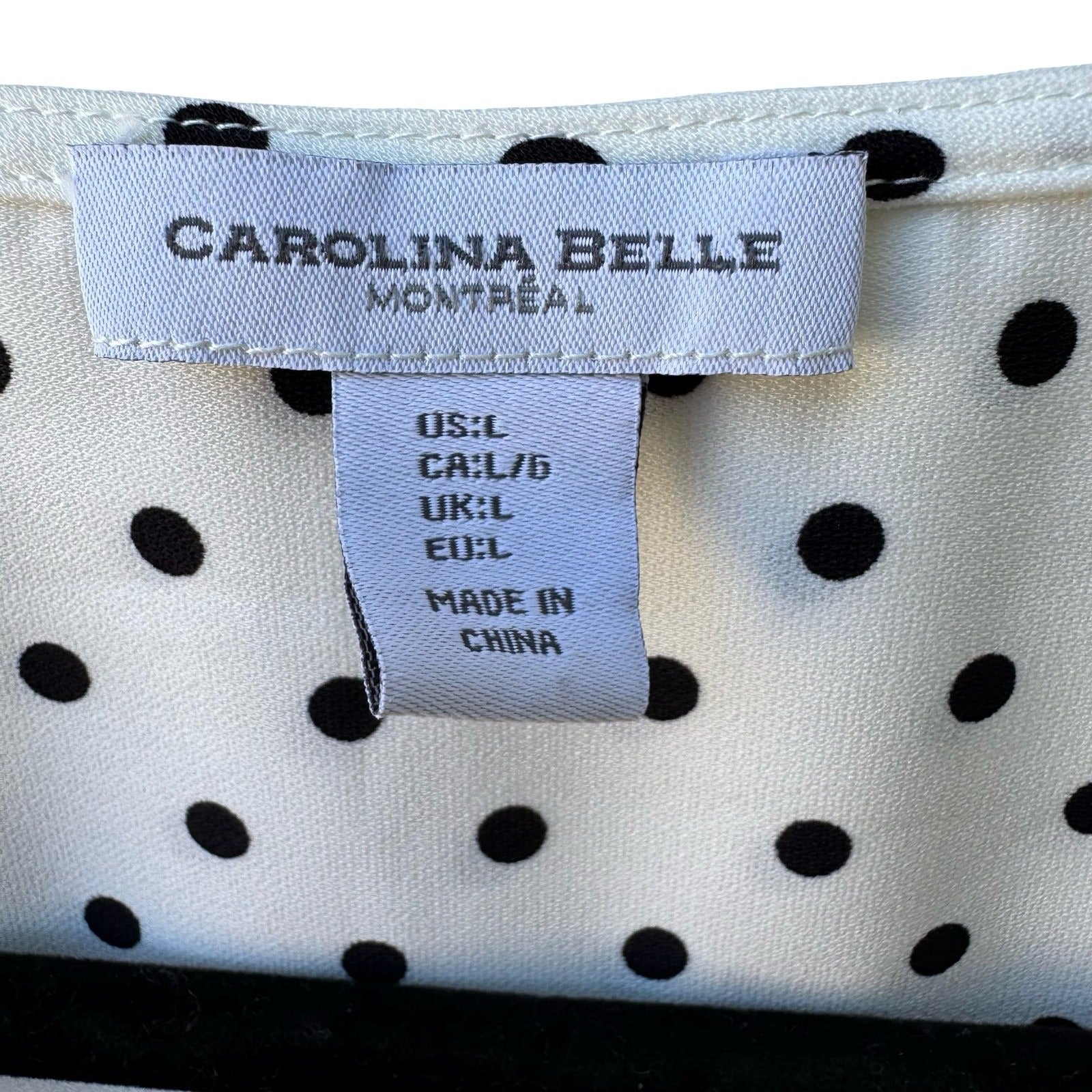 Carolina Belle Parisian Chic Polka Dot Minimalist Professional V-Neck Blouse L