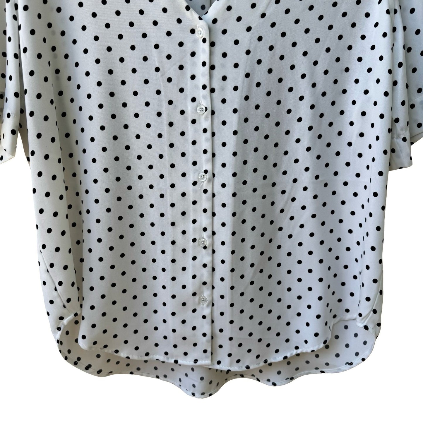 Carolina Belle Parisian Chic Polka Dot Minimalist Professional V-Neck Blouse L