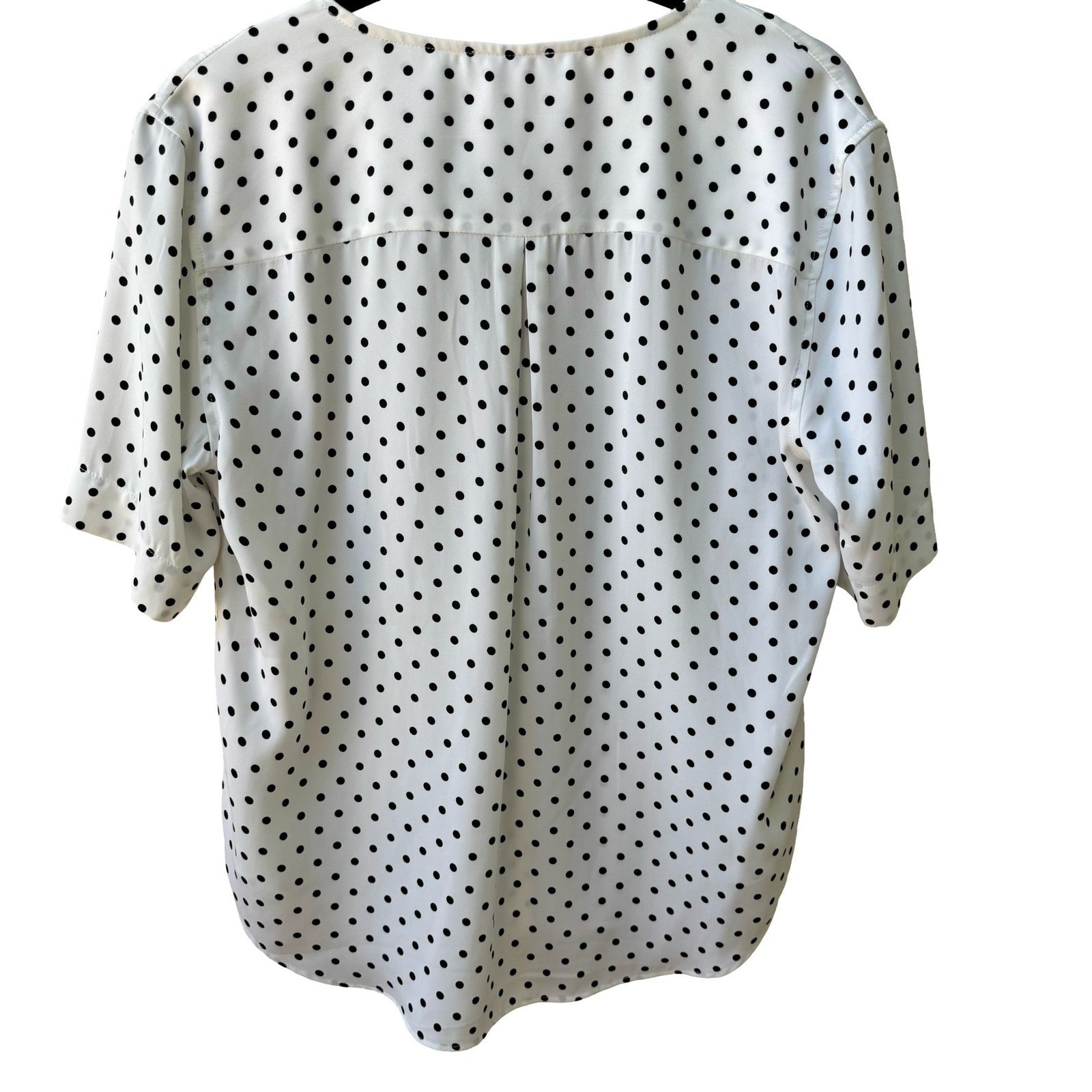 Carolina Belle Parisian Chic Polka Dot Minimalist Professional V-Neck Blouse L