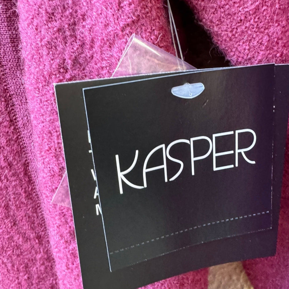 Kasper Wool Fringe Draped Open Front Minimalist Cardigan Woodrose Pink L NEW