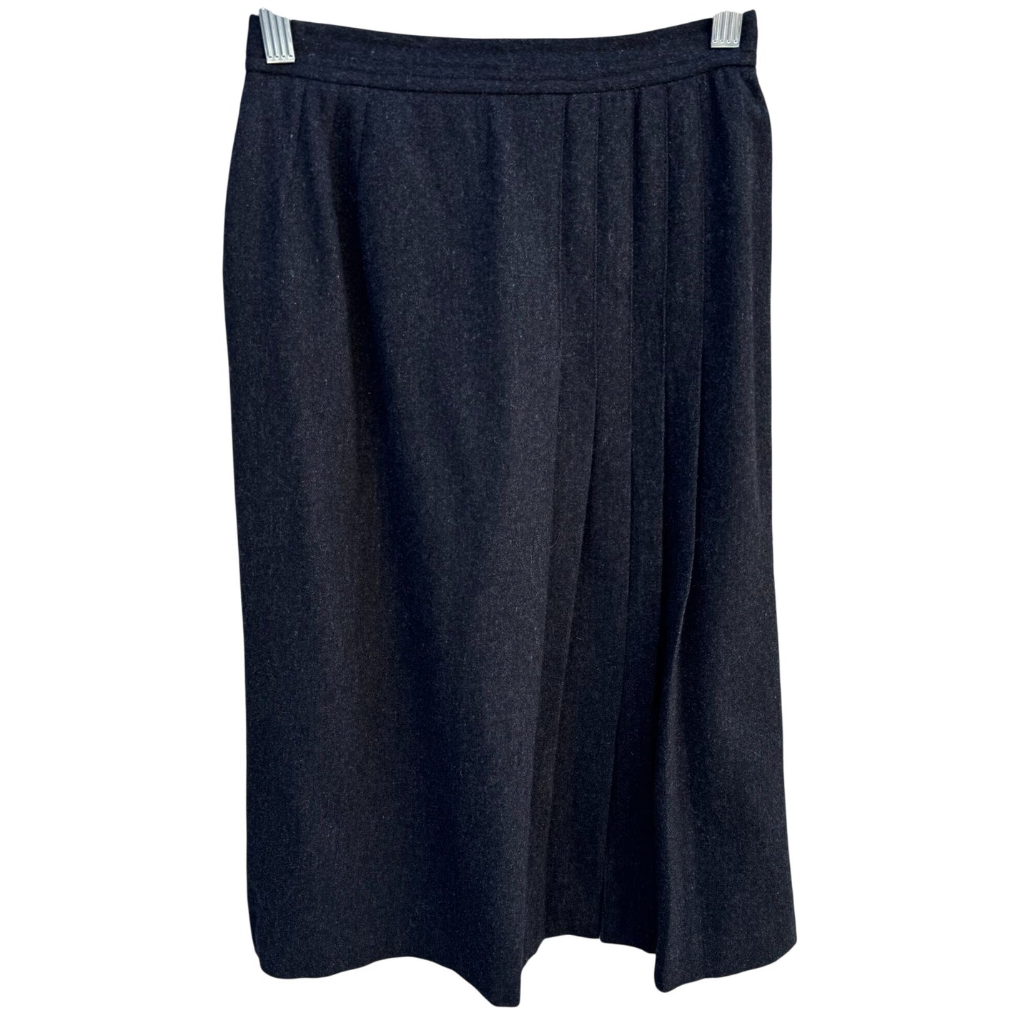 Evan-Picone I Magnin Vintage Wool Blend Inverted Side Pleat Midi Skirt Charcoal