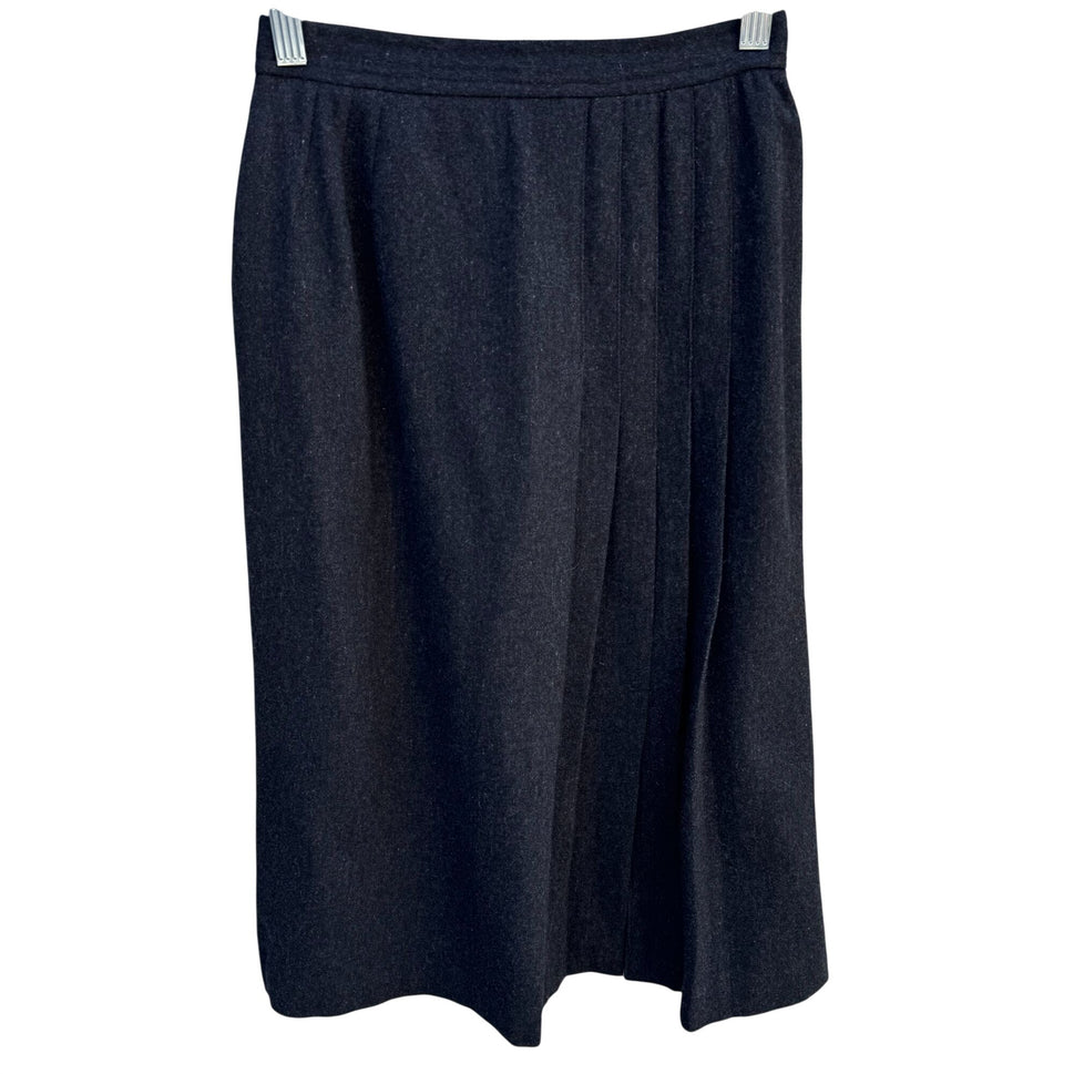 Evan-Picone I Magnin Vintage Wool Blend Inverted Side Pleat Midi Skirt Charcoal