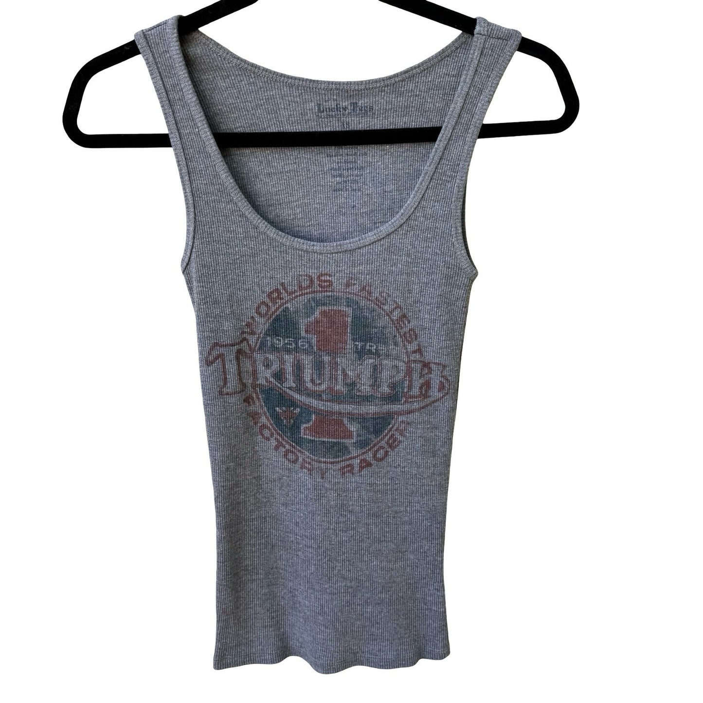 Lucky Brand Triumph Motorcycles Biker Moto Americana Graphic Ribbed Tank Grey XS