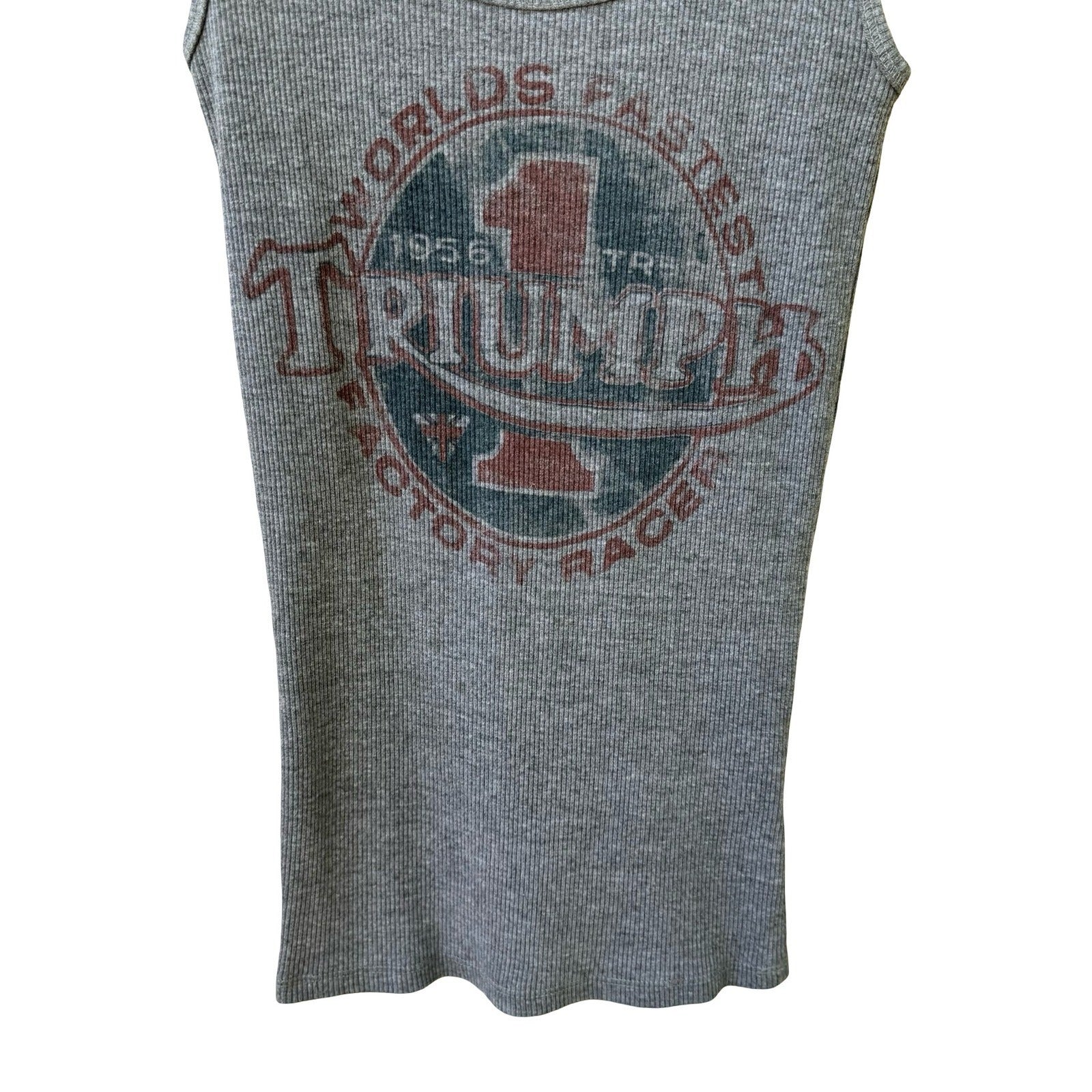 Lucky Brand Triumph Motorcycles Biker Moto Americana Graphic Ribbed Tank Grey XS