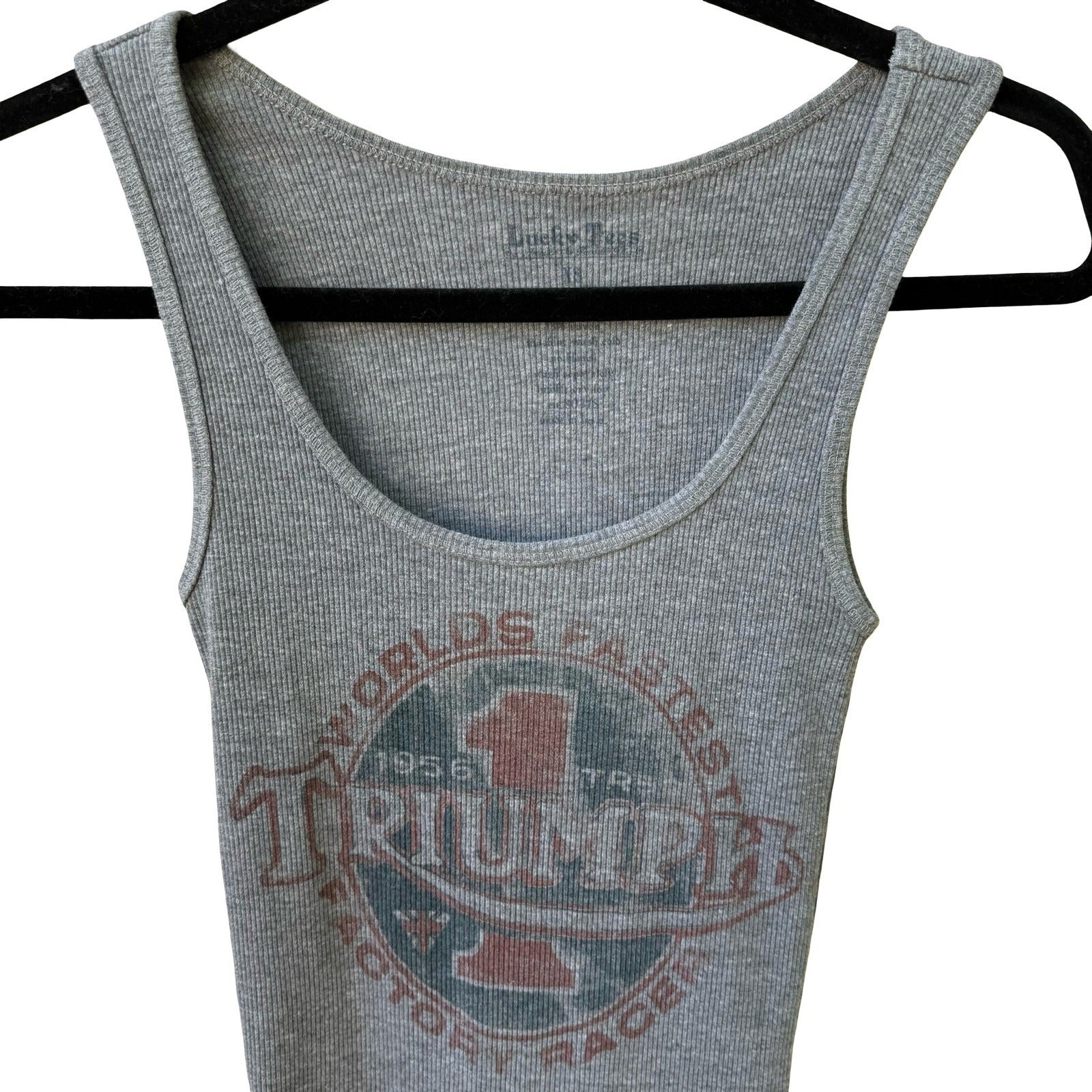 Lucky Brand Triumph Motorcycles Biker Moto Americana Graphic Ribbed Tank Grey XS