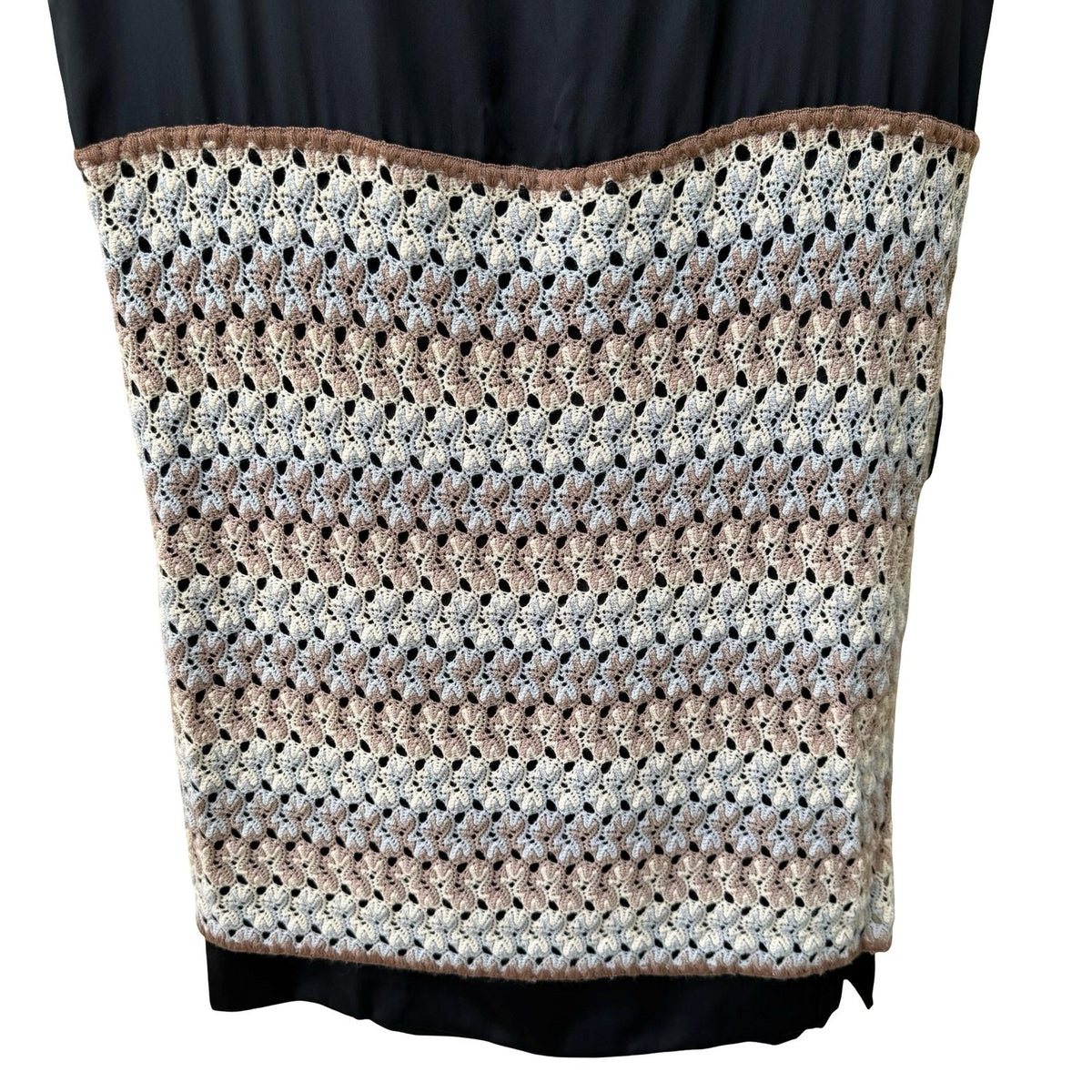 Missoni Italian Luxury Designer Crochet Knit Silk Boho Chic Mini Dress Black L