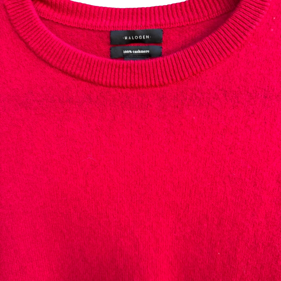 Halogen 100% Cashmere Quiet Luxury Minimalist Preppy Staple Sweater Tomato Red S