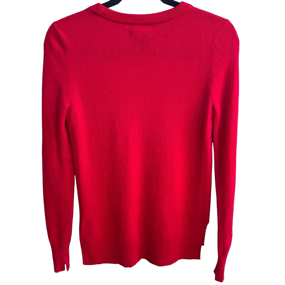 Halogen 100% Cashmere Quiet Luxury Minimalist Preppy Staple Sweater Tomato Red S